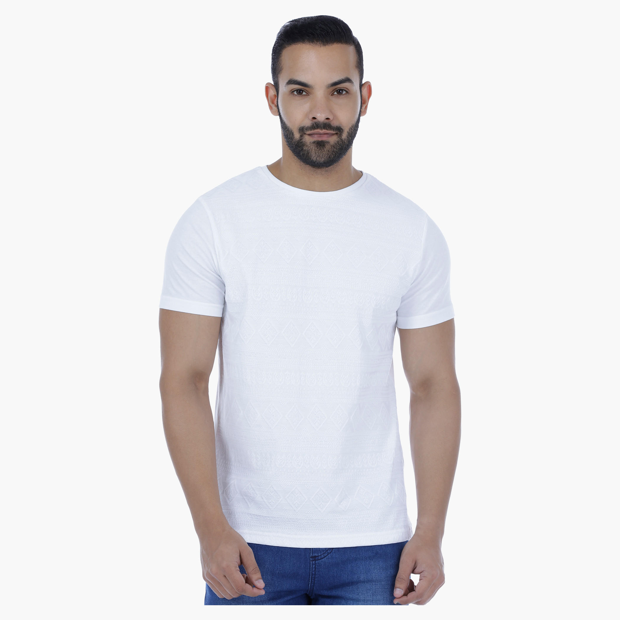 Textured Cotton T-Shirt with Crew Neck-men-clothing-tshirtsandpolos-tshirts-image-1