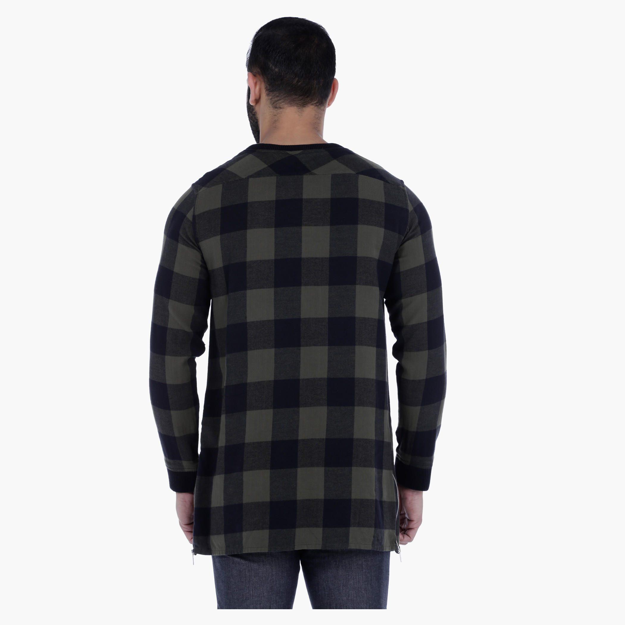 Longline Cotton T-shirt with Checks and Zip Detail in Regular Fit-men-clothing-tshirtsandpolos-tshirts-image-2