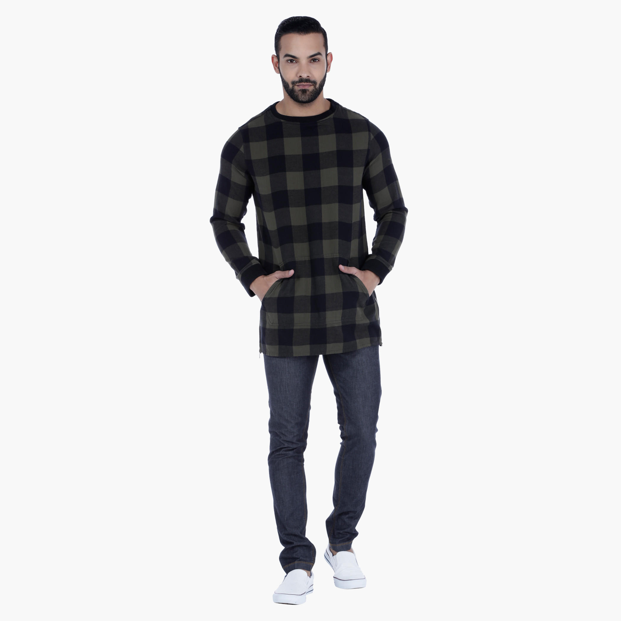 Longline Cotton T-shirt with Checks and Zip Detail in Regular Fit-men-clothing-tshirtsandpolos-tshirts-image-5