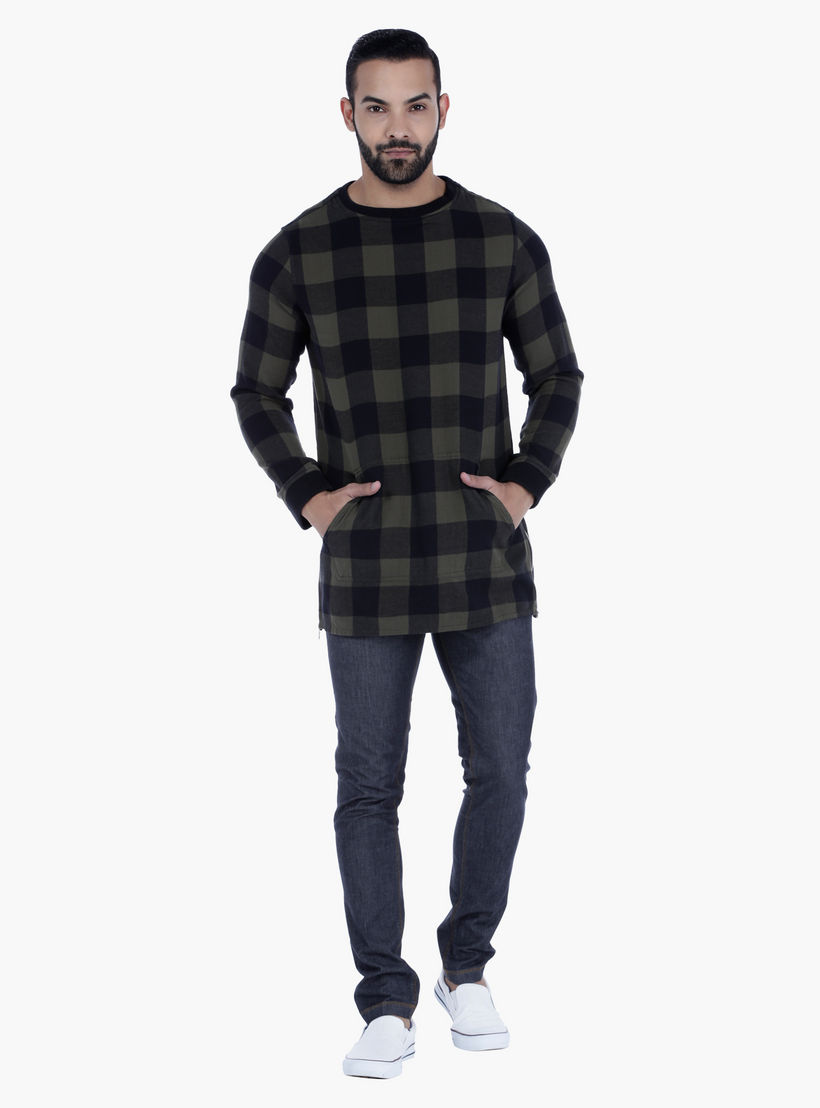 Longline Cotton T-shirt with Checks and Zip Detail in Regular Fit-men-clothing-tshirtsandpolos-tshirts-image-5