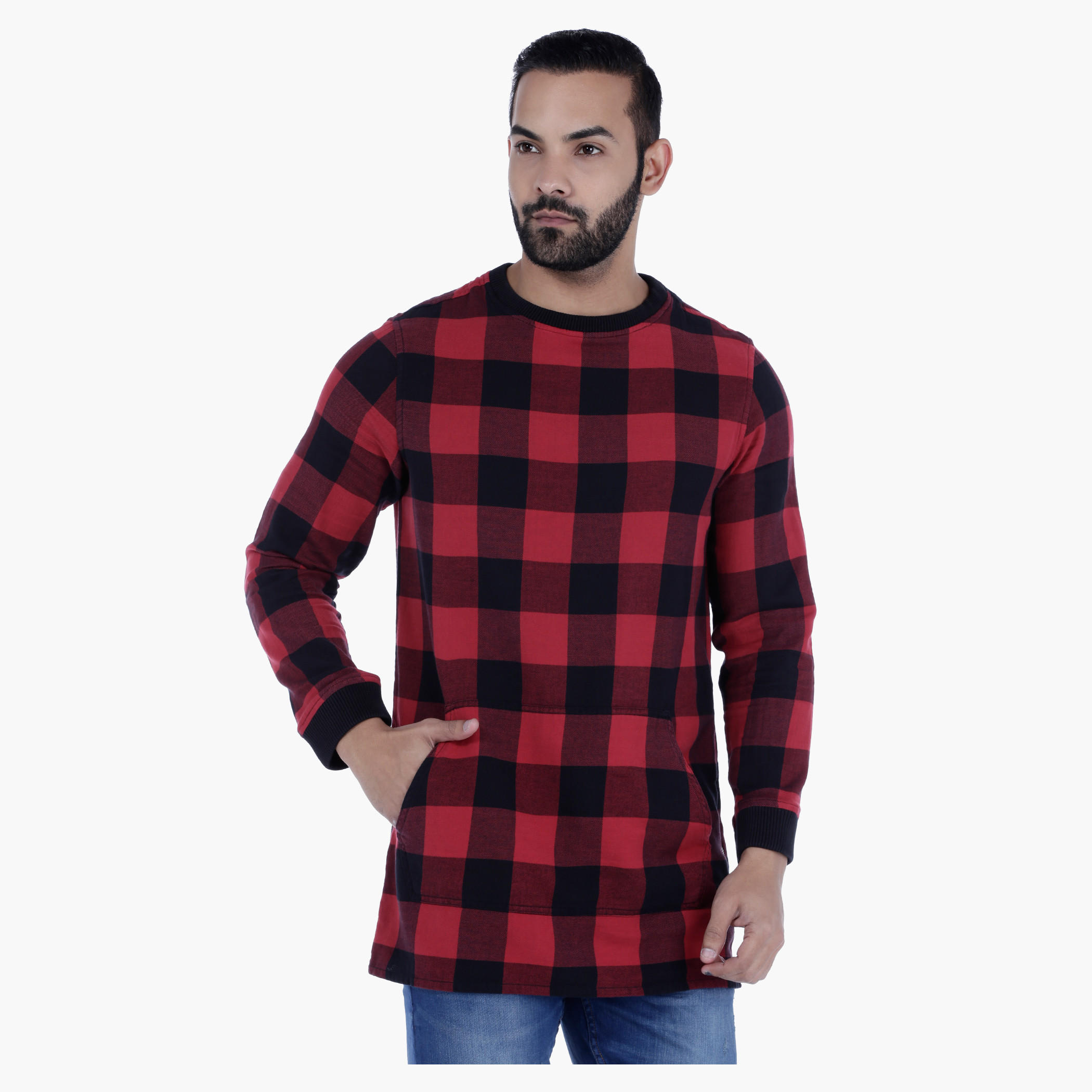Chequered Long Sleeves T-shirt-men-winterwear-hoodiesandsweatshirts-image-1