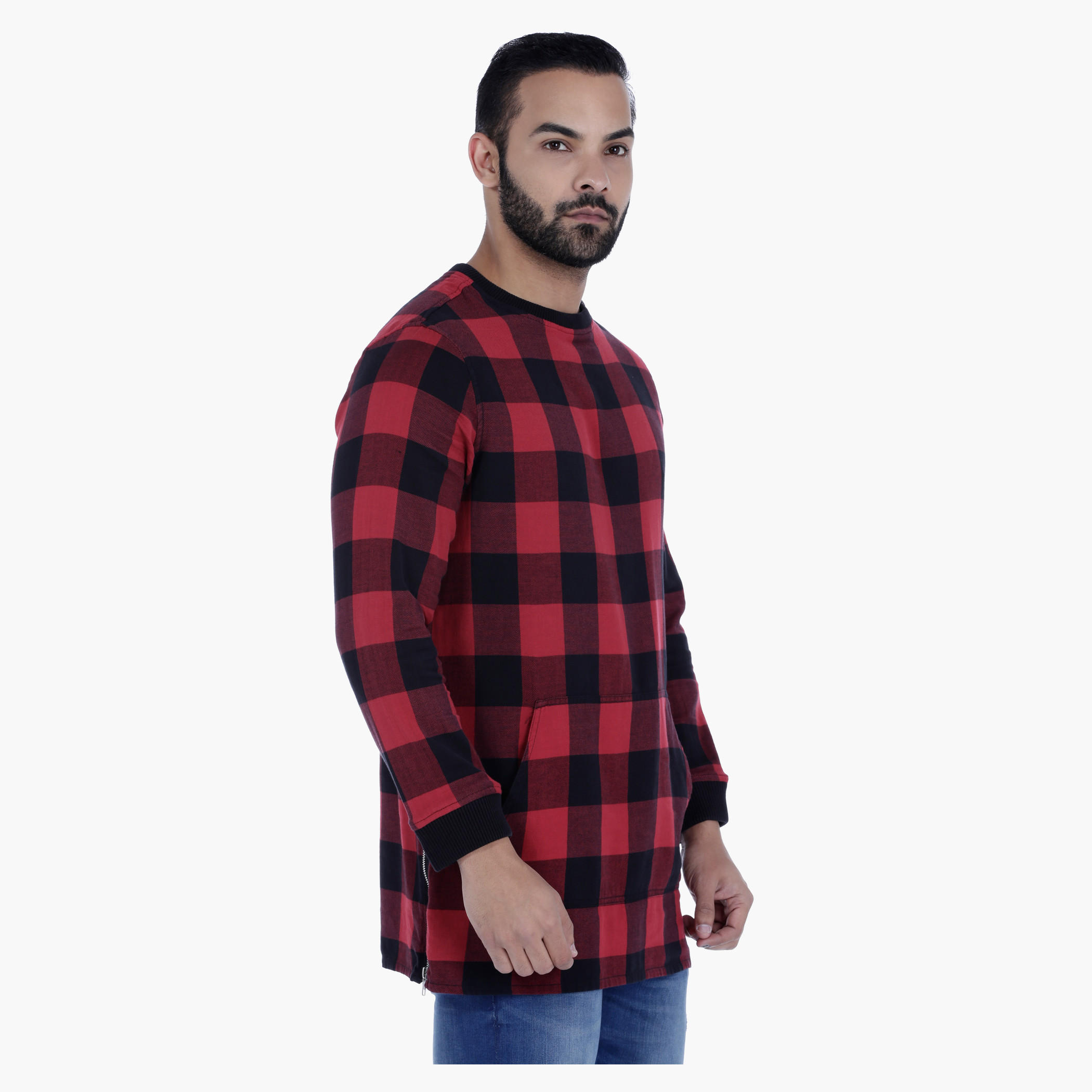 Chequered Long Sleeves T-shirt-men-winterwear-hoodiesandsweatshirts-image-3