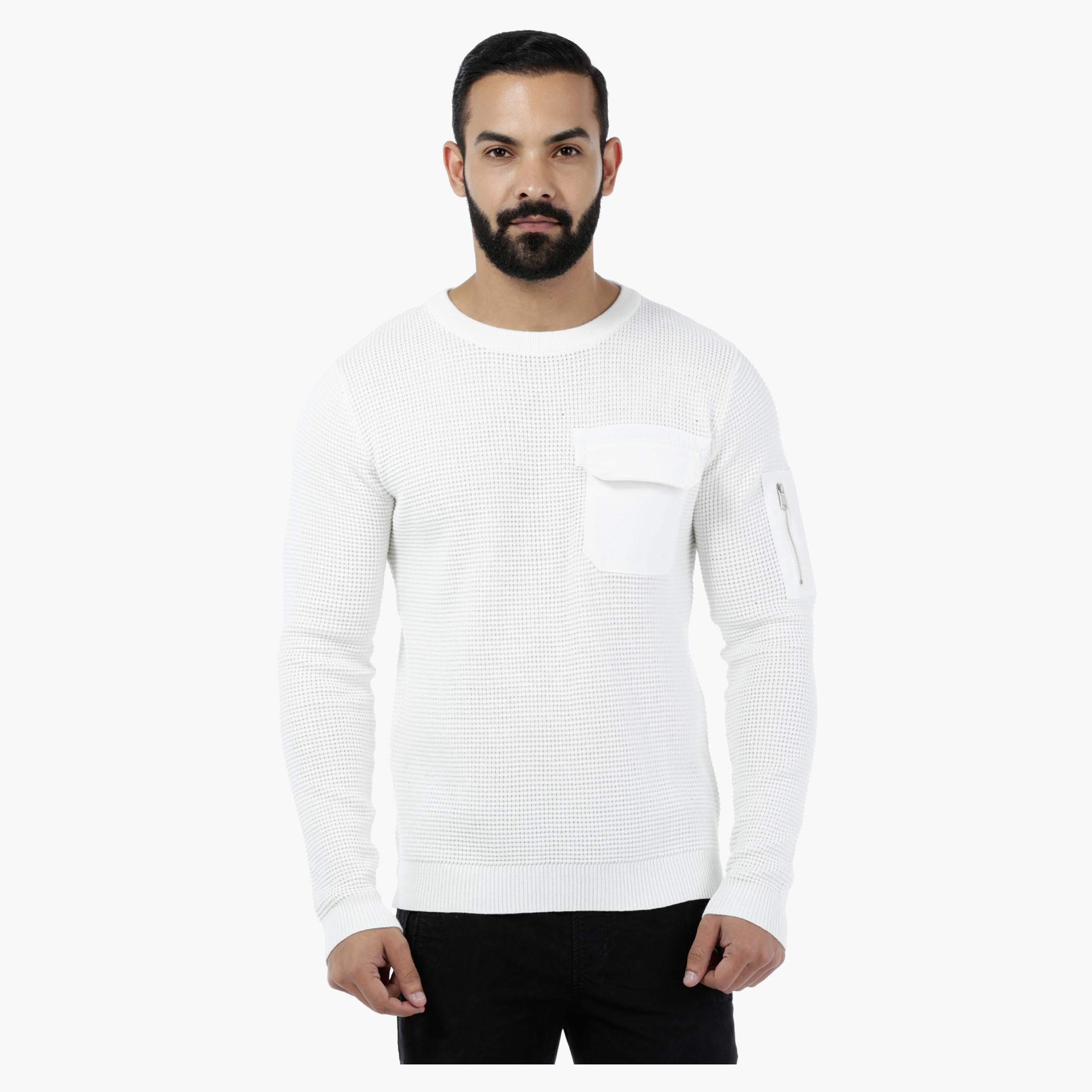 Crew Neck Sweater with Pocket Details-men-clothing-sweatersandpullovers-image-1