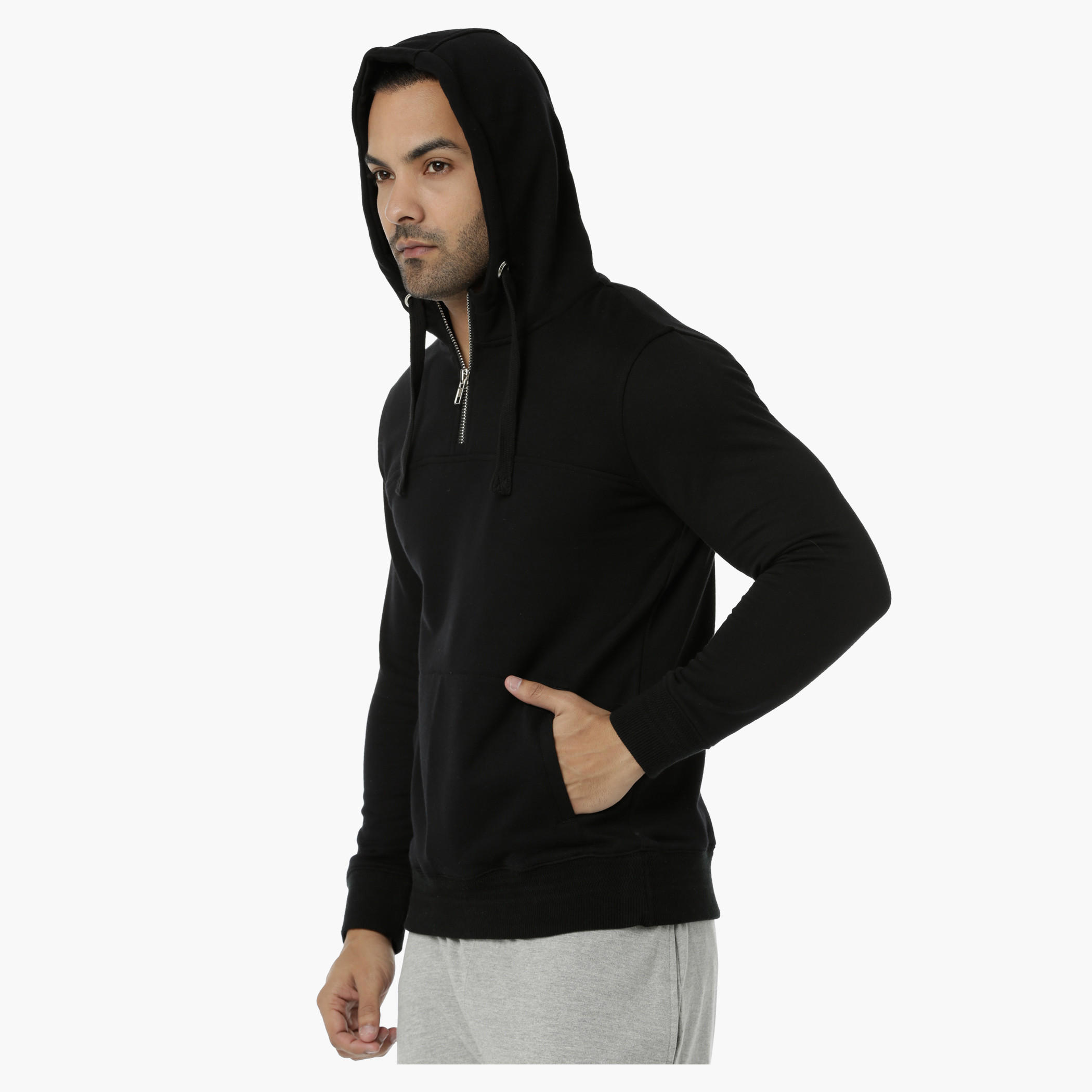 Hooded Sweatshirt with Half Zip at Front and Long Sleeves in Regular Fit-men-clothing-sweatersandpullovers-image-3