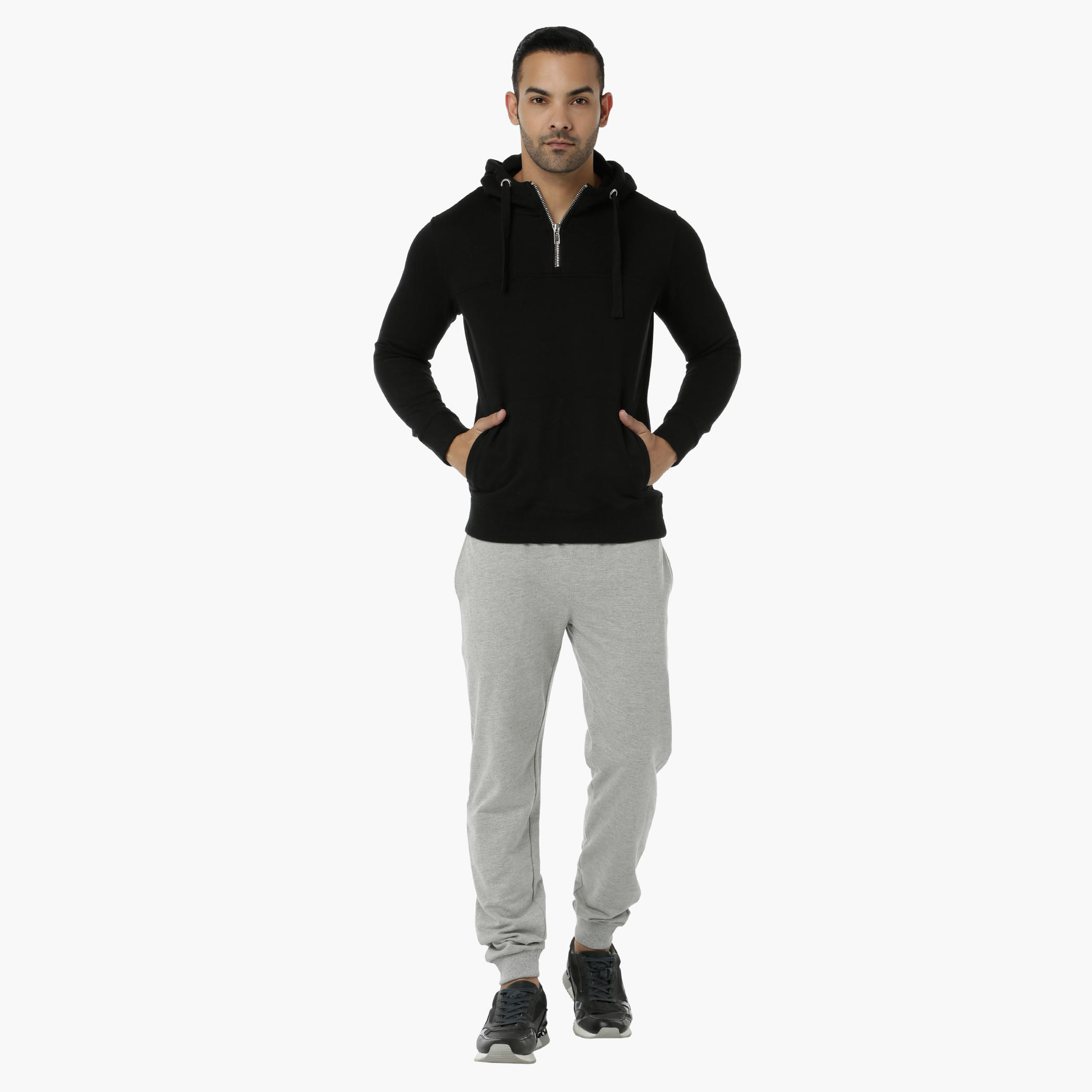 Hooded Sweatshirt with Half Zip at Front and Long Sleeves in Regular Fit-men-clothing-sweatersandpullovers-image-5