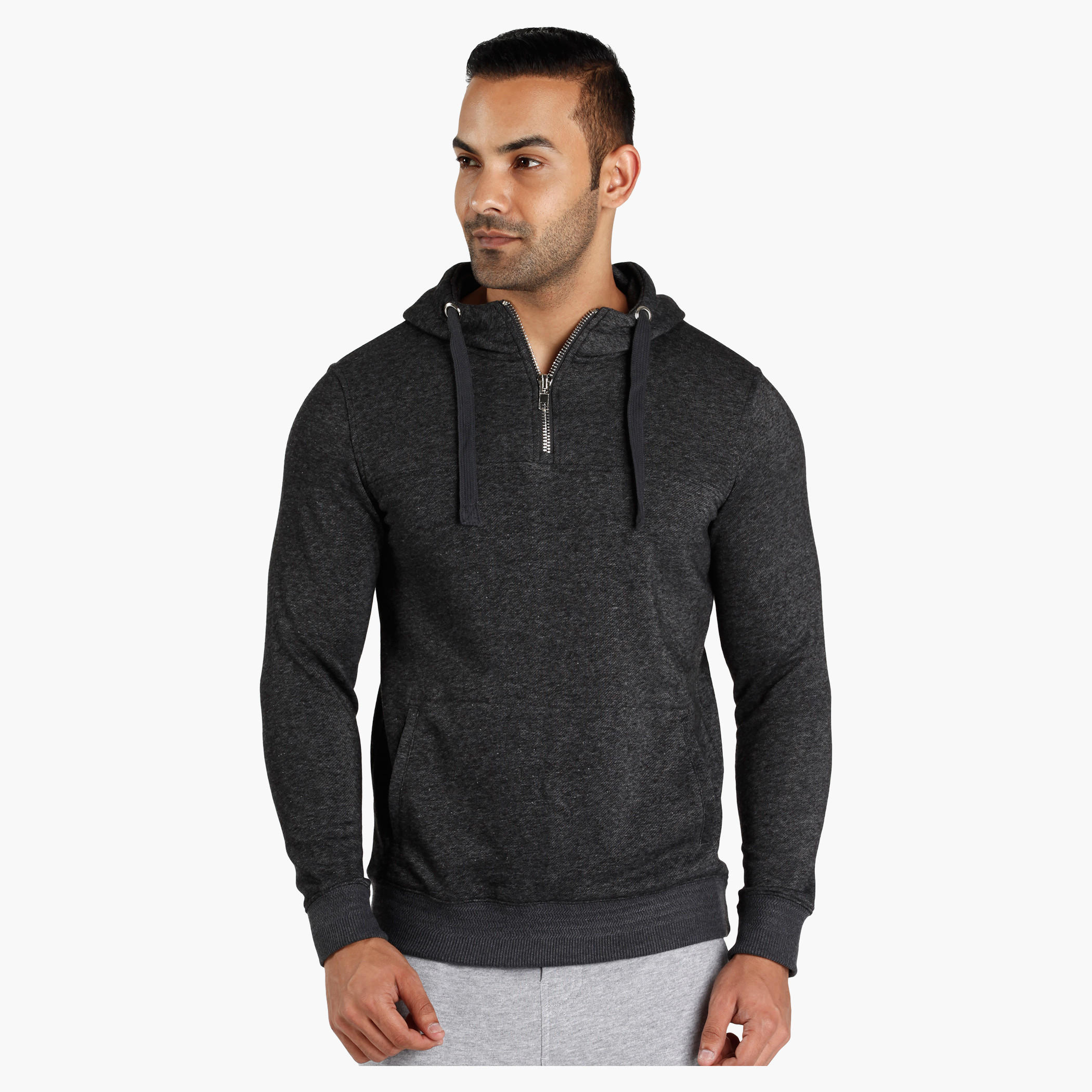 Hooded Long Sleeves Sweatshirt with Zip Detail-men-winterwear-hoodiesandsweatshirts-image-1