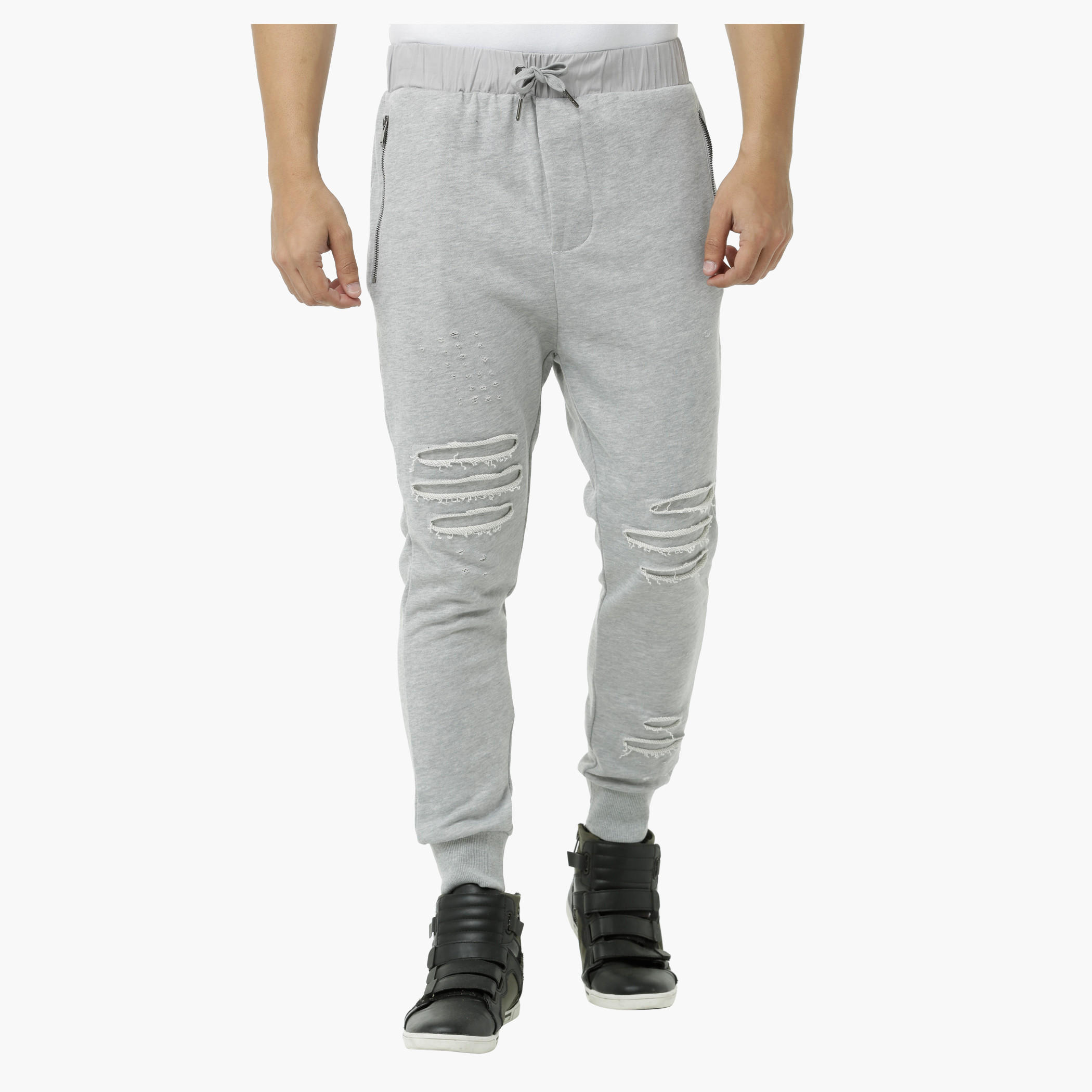 Knitted Jog Pants with Zip Pockets and Distressed Finish-men-clothing-bottoms-joggers-image-1
