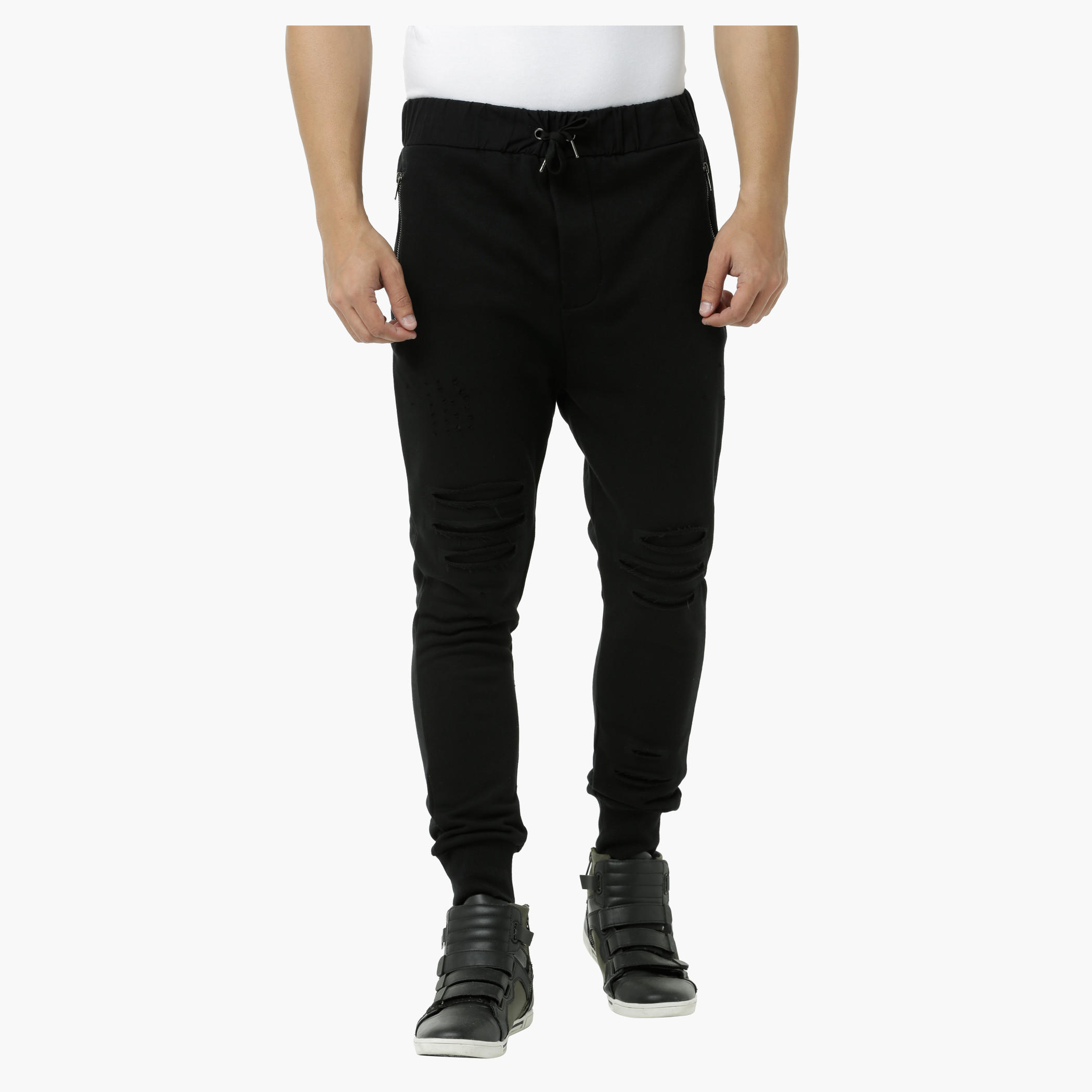 Knitted Jog Pants with Zip Pockets and Distressed Finish-men-clothing-bottoms-joggers-image-6