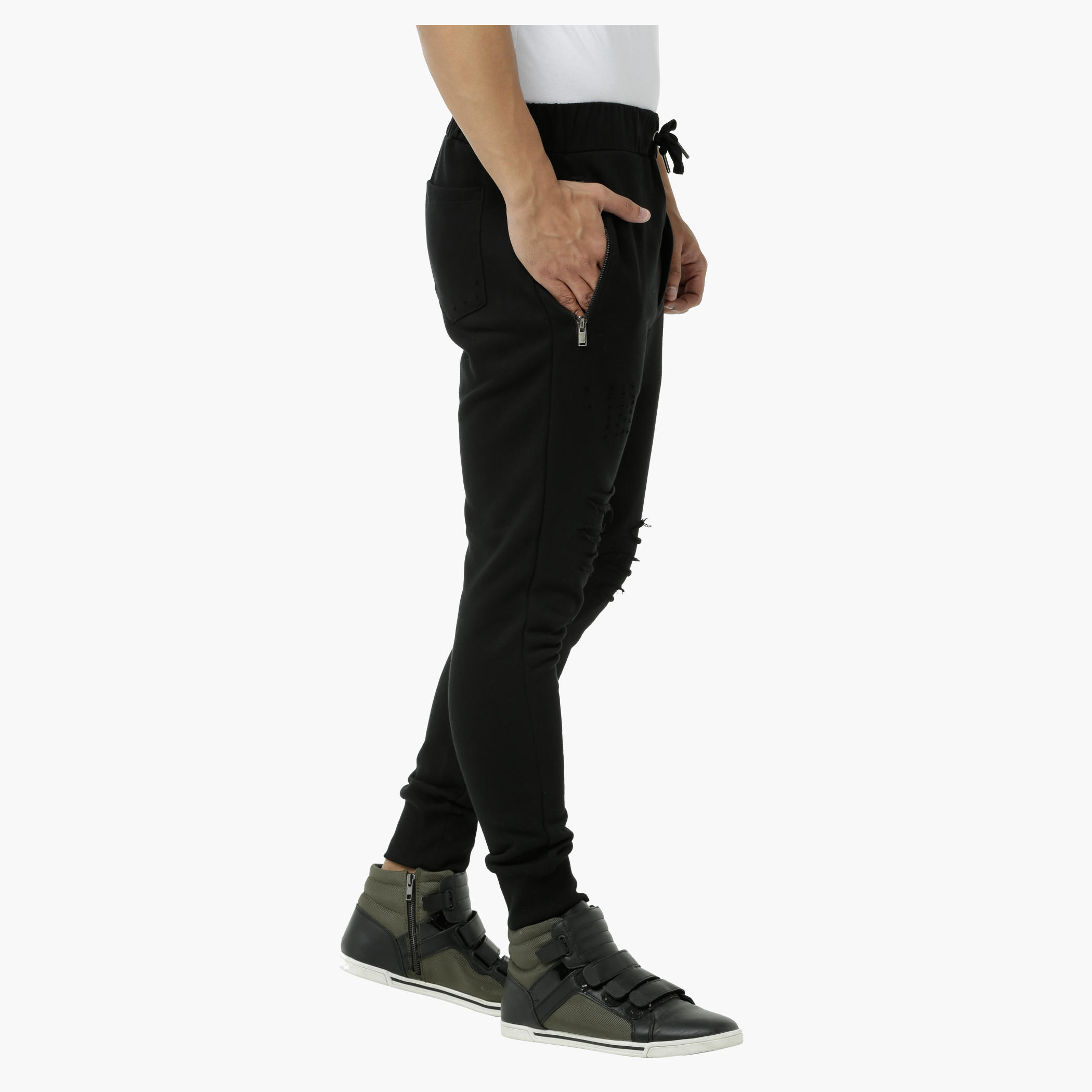 Knitted Jog Pants with Zip Pockets and Distressed Finish-men-clothing-bottoms-joggers-image-8