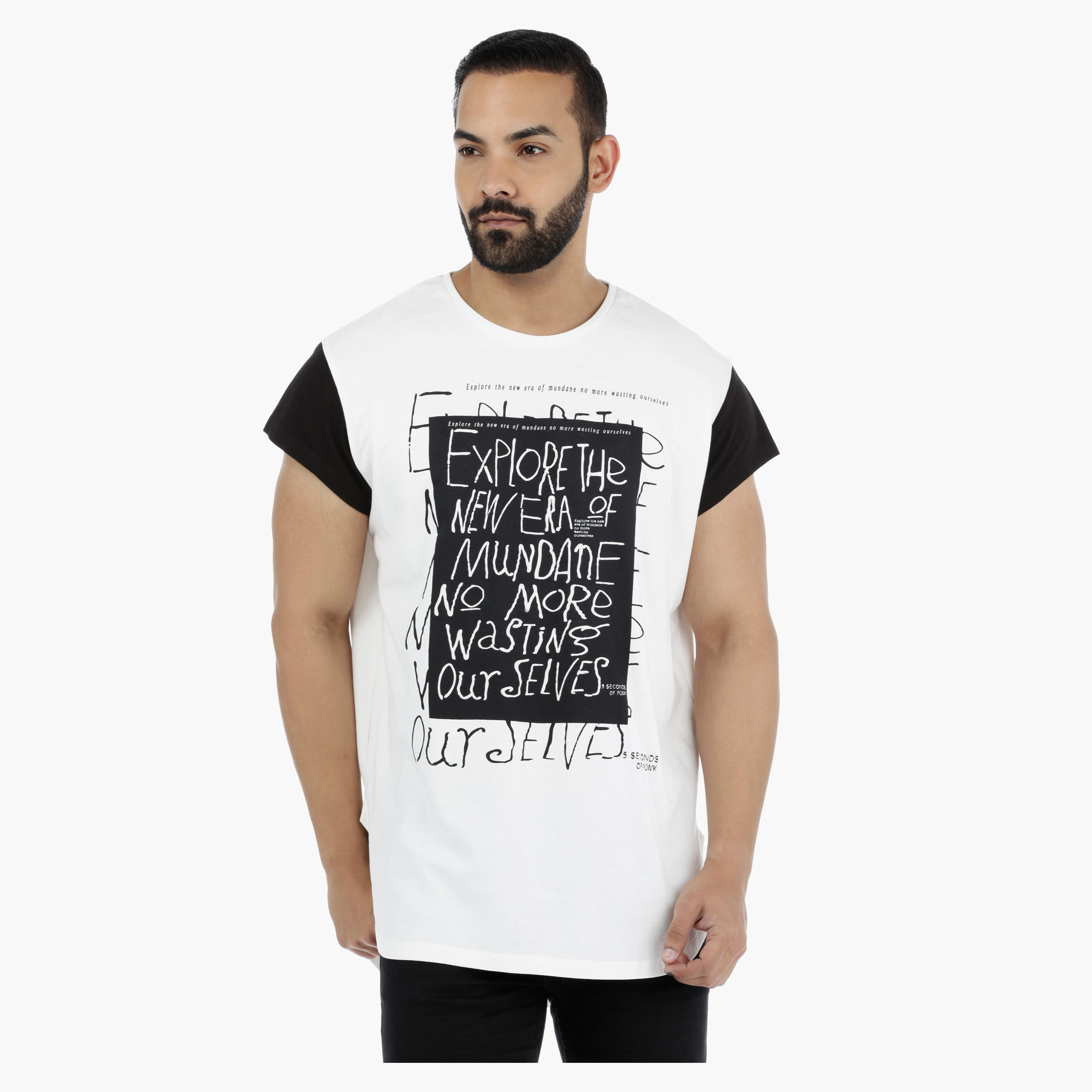 Printed T-Shirt with Contrast Sleeves-men-clothing-tshirtsandpolos-tshirts-image-1