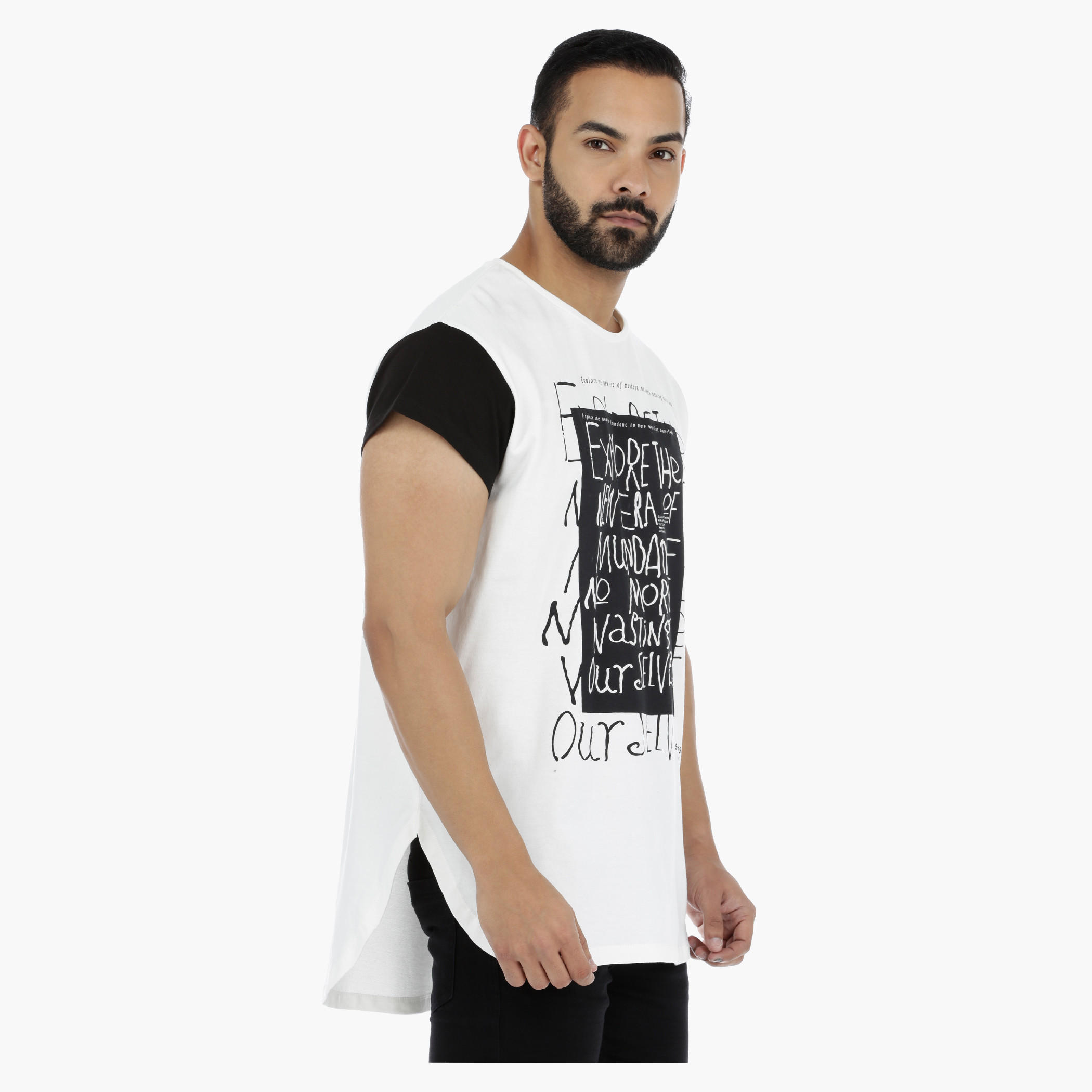 Printed T-Shirt with Contrast Sleeves-men-clothing-tshirtsandpolos-tshirts-image-3