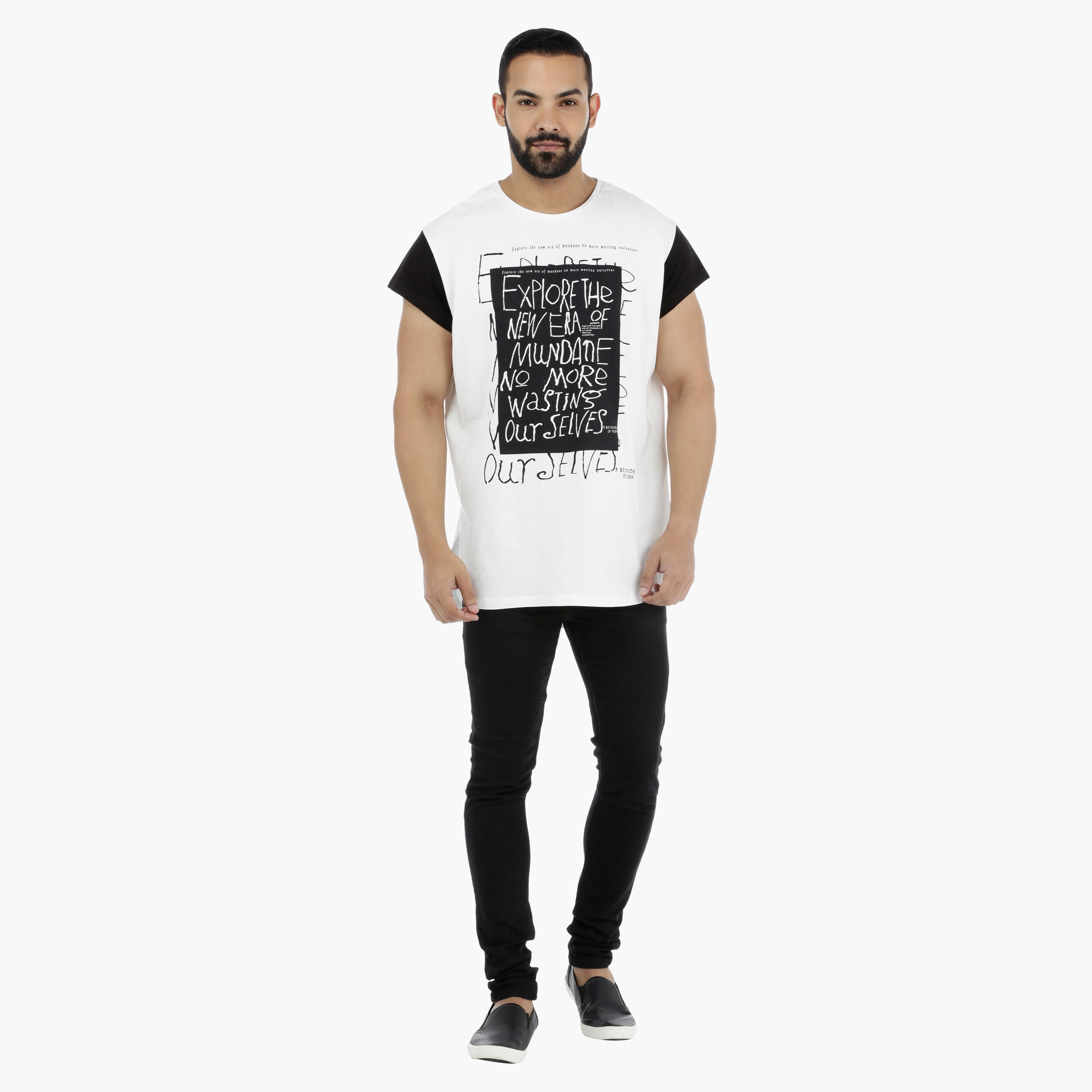 Printed T-Shirt with Contrast Sleeves-men-clothing-tshirtsandpolos-tshirts-image-5