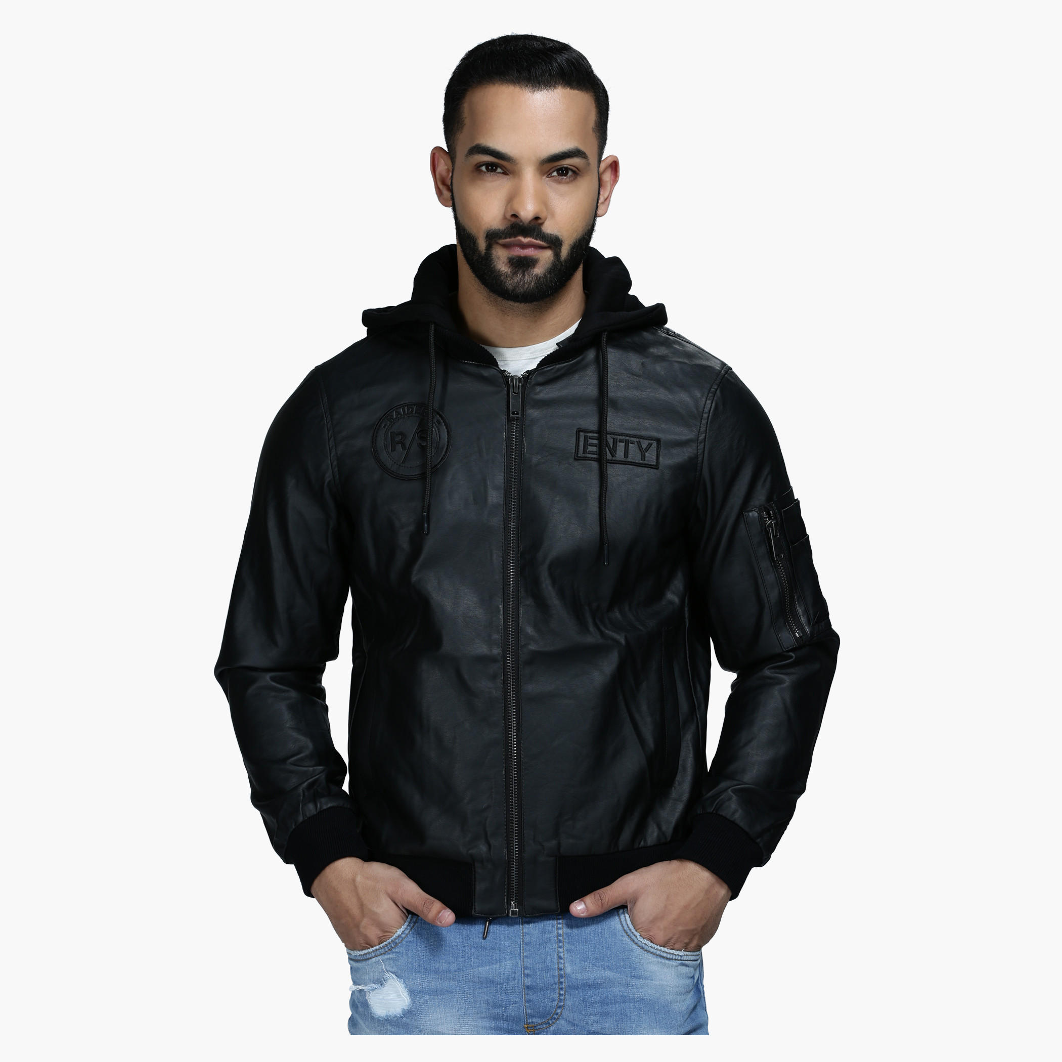 Casual Hooded Jacket with Badge Detail and Long Sleeves-men-clothing-jacketsandblazers-jackets-image-1
