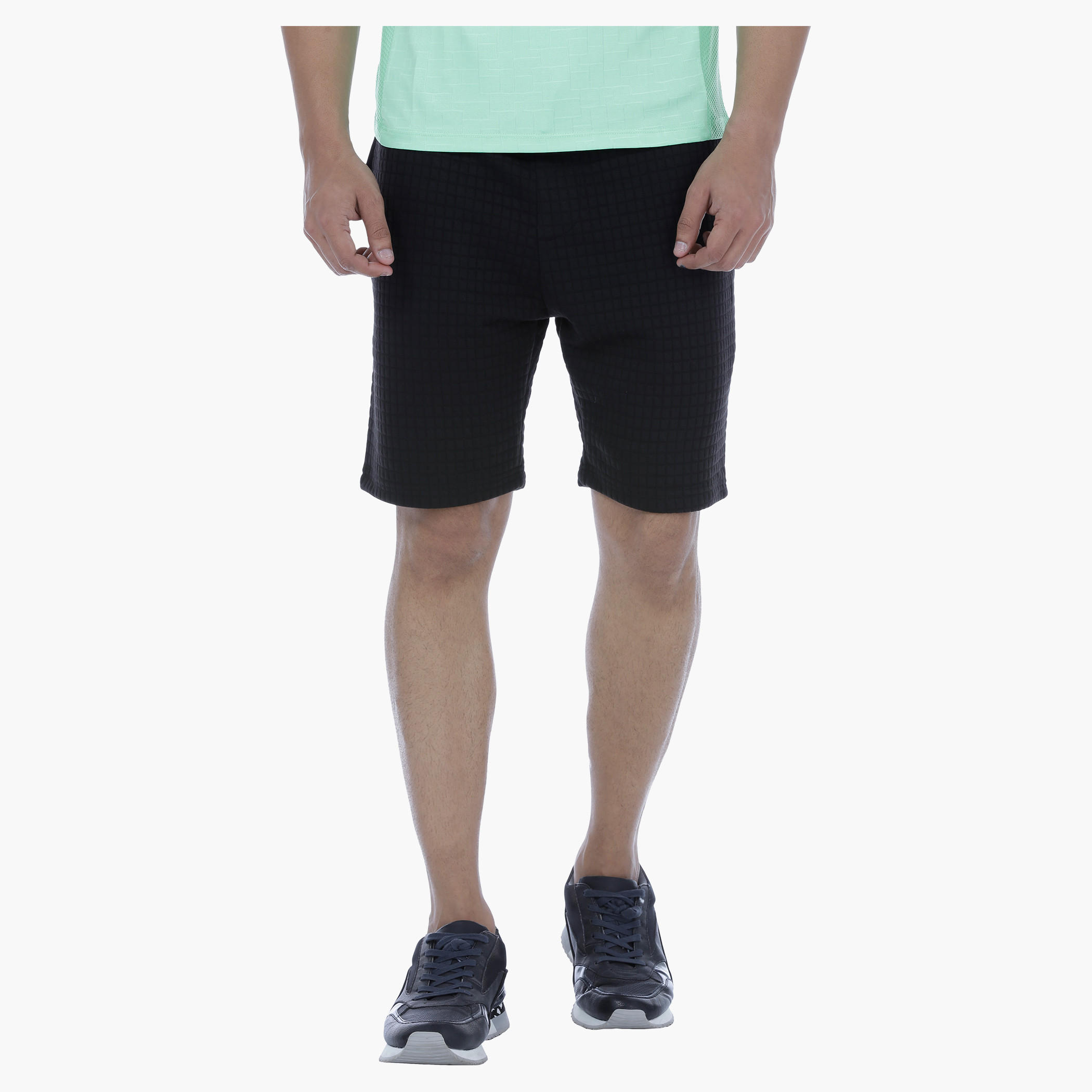 Knitted Textured Shorts with Drawstring-men-clothing-bottoms-shorts-image-1