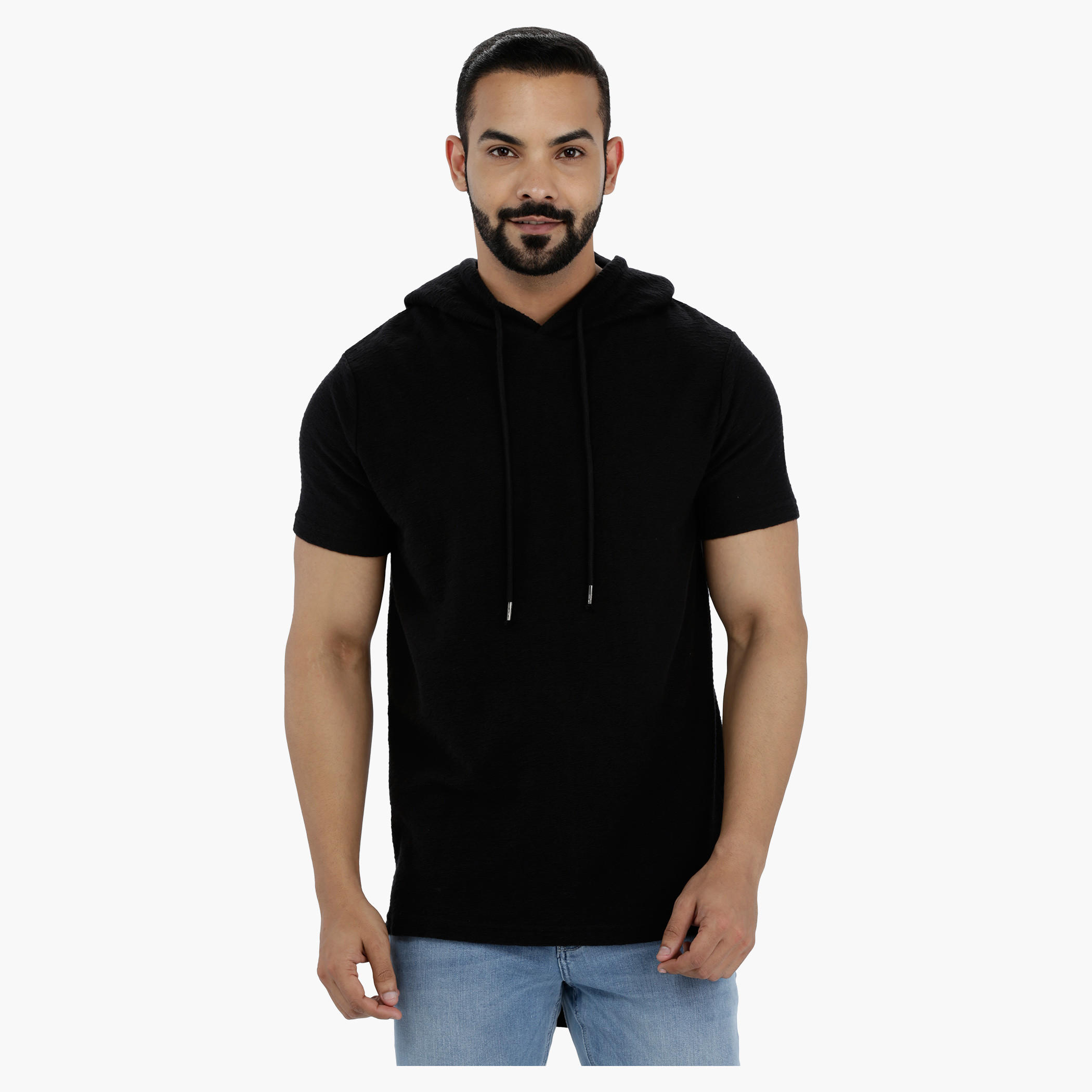 Short Sleeves Longline T-Shirt with Hood-men-winterwear-hoodiesandsweatshirts-image-1