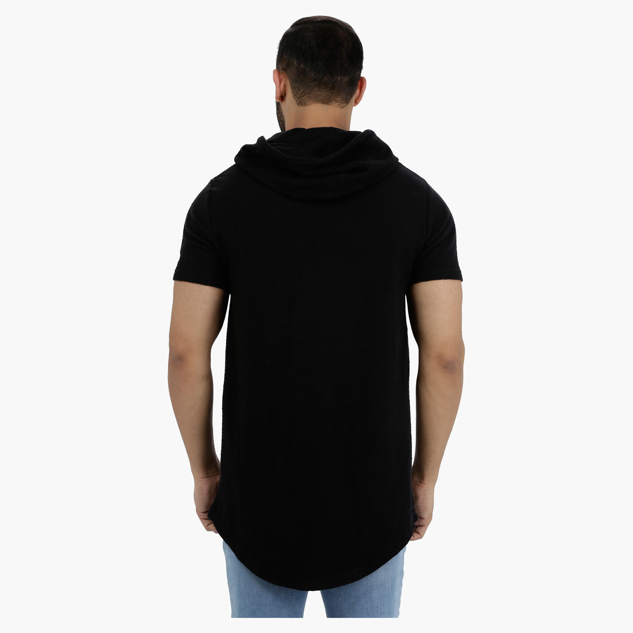 Short Sleeves Longline T-Shirt with Hood-men-winterwear-hoodiesandsweatshirts-image-2