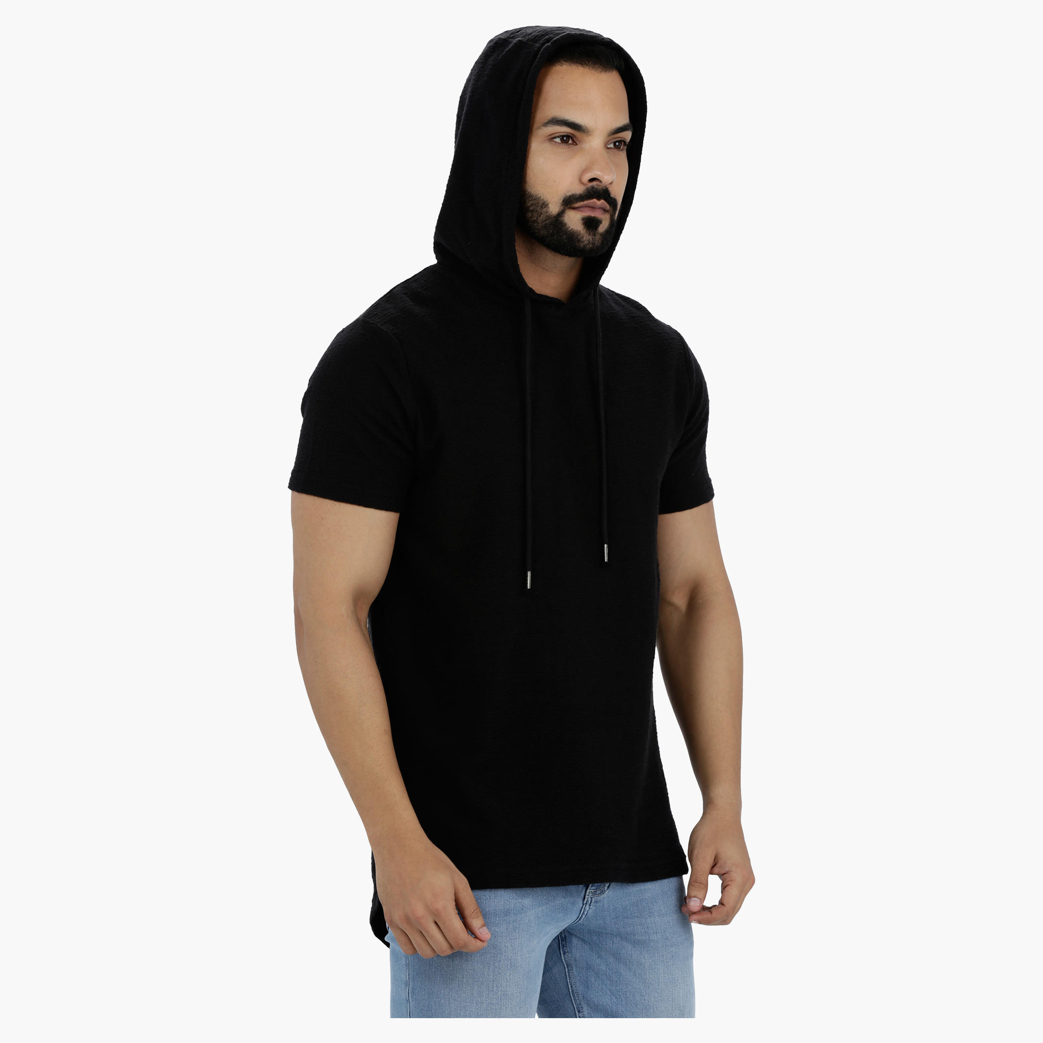 Short Sleeves Longline T-Shirt with Hood-men-winterwear-hoodiesandsweatshirts-image-3