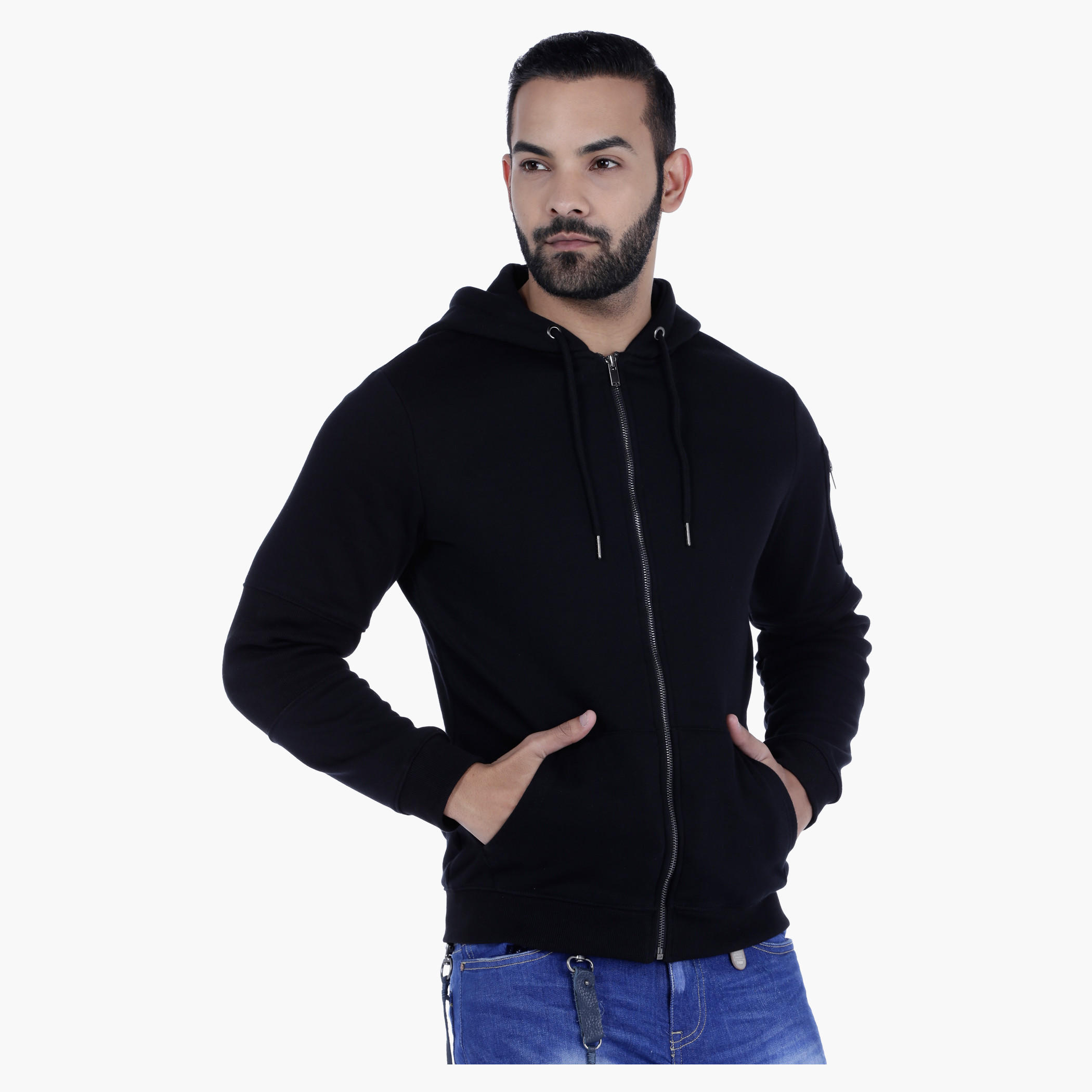 Hooded Sweatshirt with Kangaroo Pocket and Long Sleeves-men-winterwear-hoodiesandsweatshirts-image-1