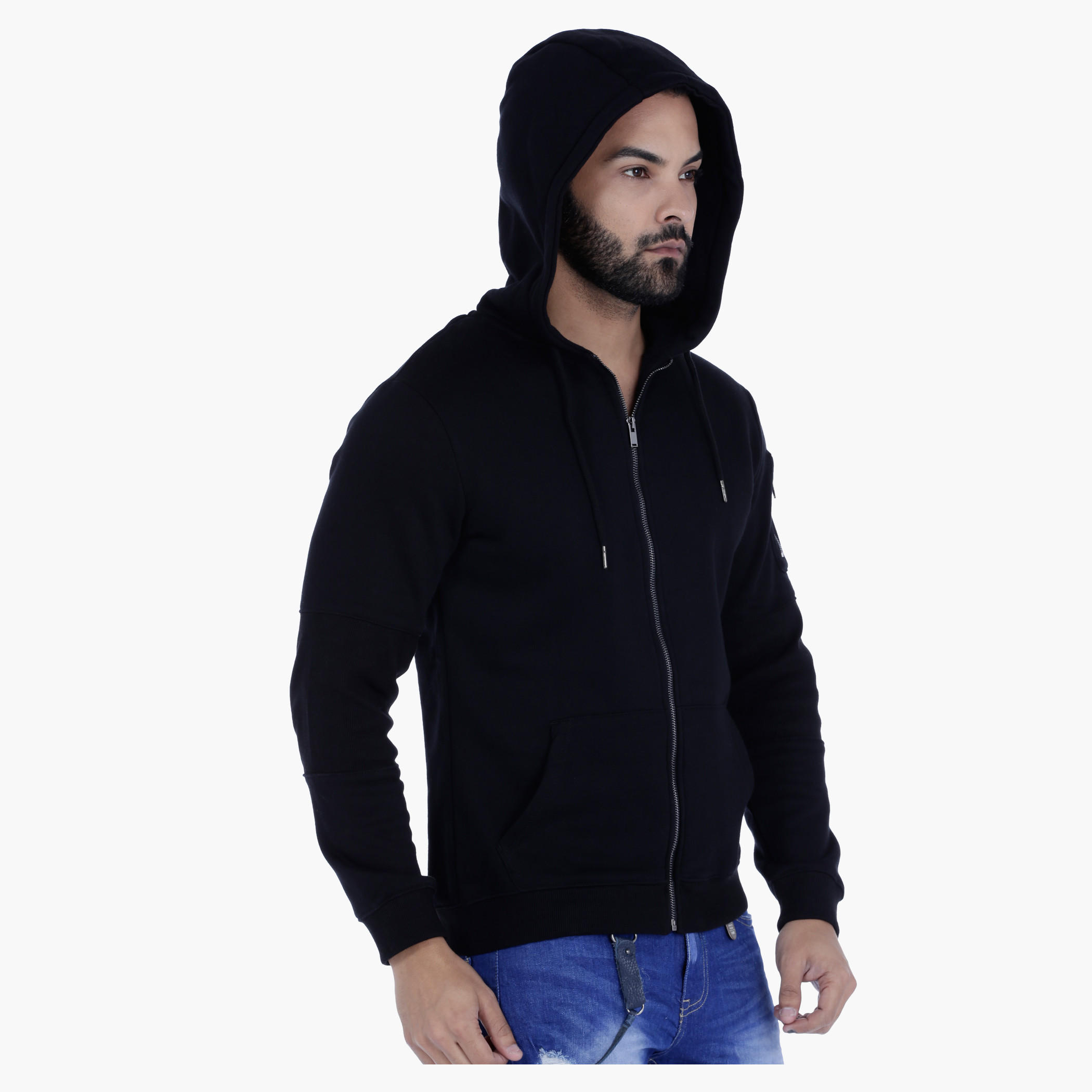 Hooded Sweatshirt with Kangaroo Pocket and Long Sleeves-men-winterwear-hoodiesandsweatshirts-image-3