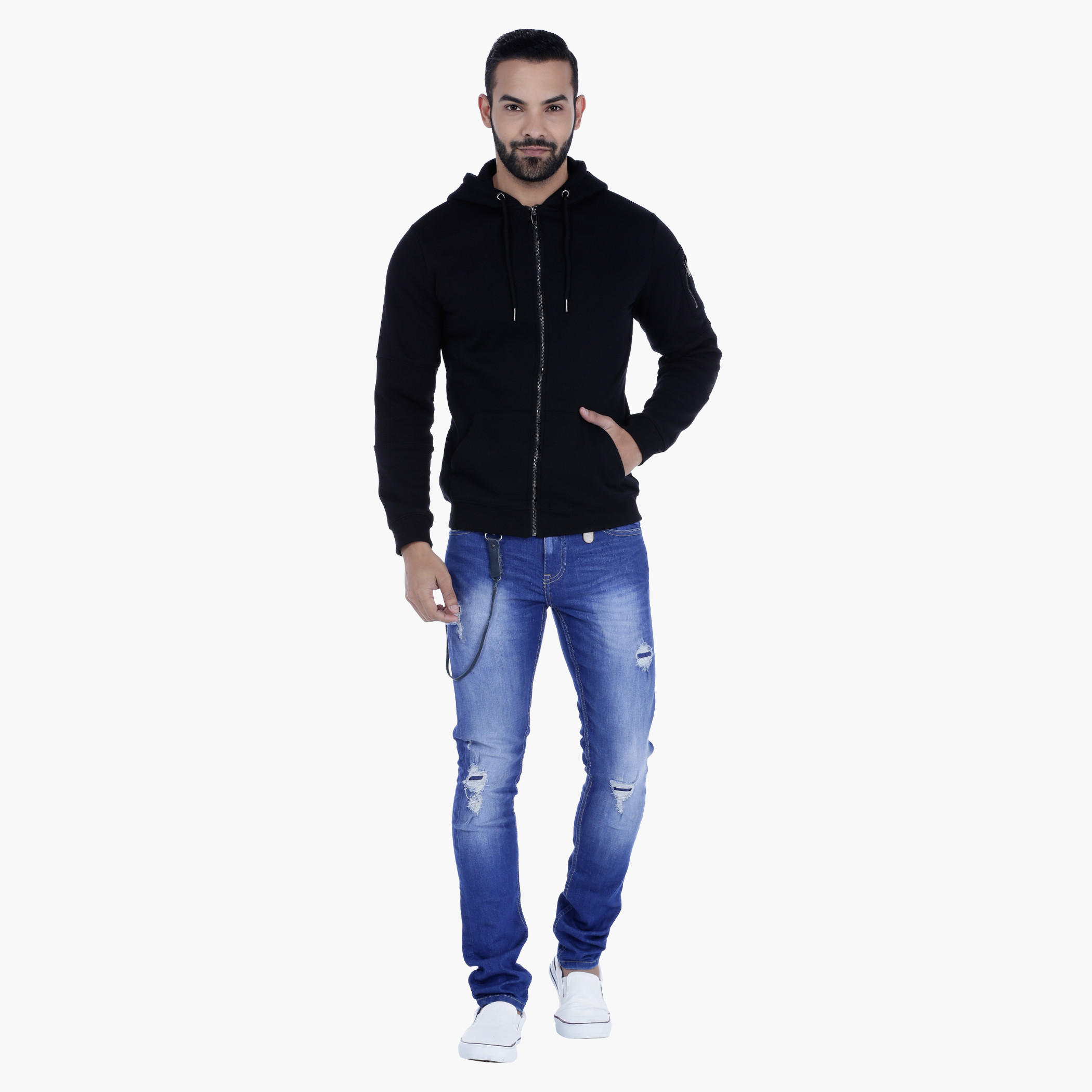 Hooded Sweatshirt with Kangaroo Pocket and Long Sleeves-men-winterwear-hoodiesandsweatshirts-image-5