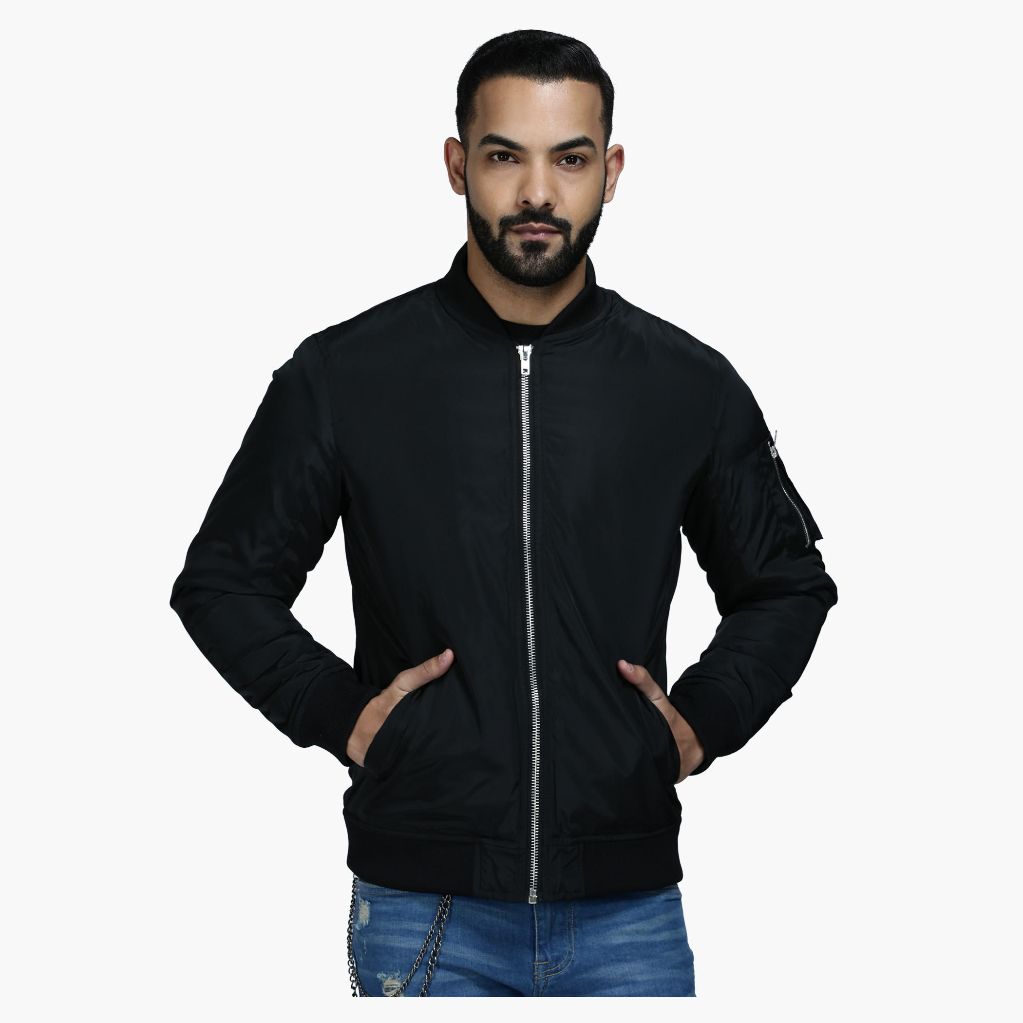 Polyester Jacket with Zip Detail and Long Sleeves in Regular Fit-men-clothing-jacketsandblazers-jackets-image-1