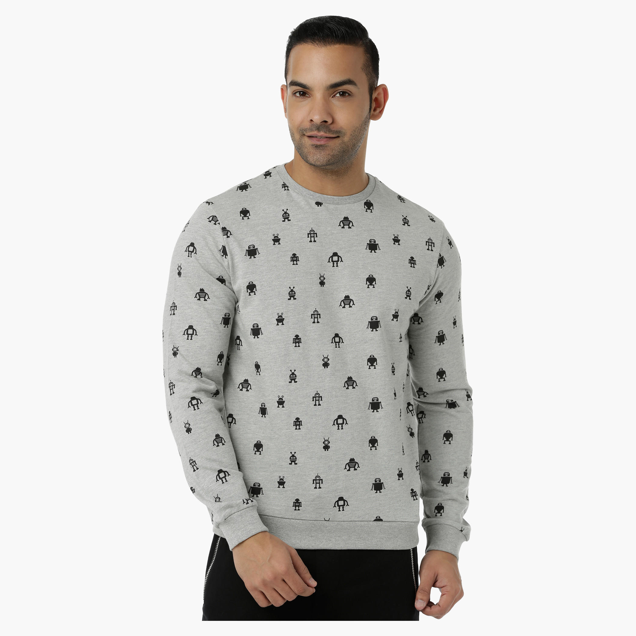Printed Crew Neck Sweat Shirt with Long Sleeves-men-winterwear-hoodiesandsweatshirts-image-1
