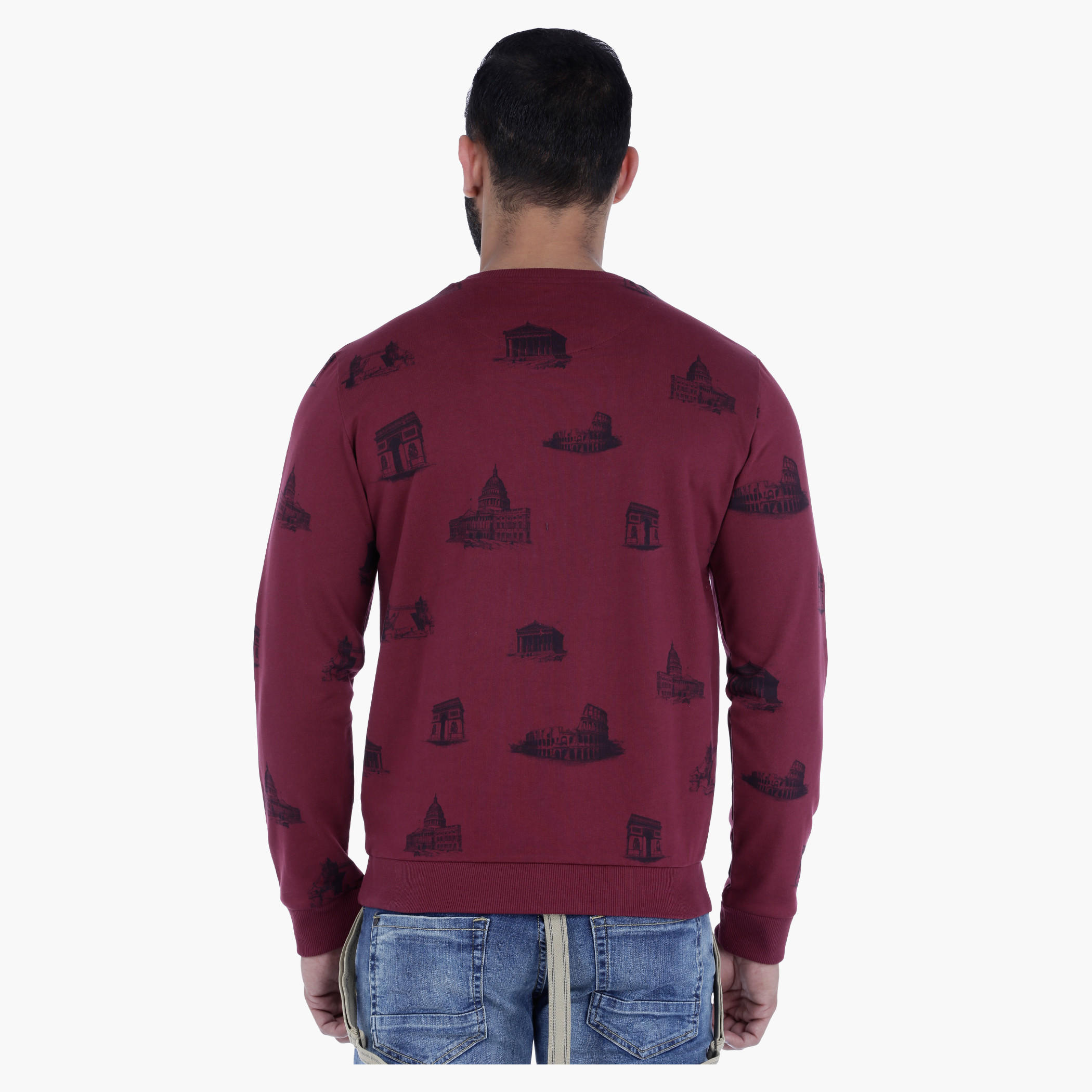 Crew Neck Cotton Sweatshirt with Long Sleeves and All Over Print-men-winterwear-hoodiesandsweatshirts-image-3