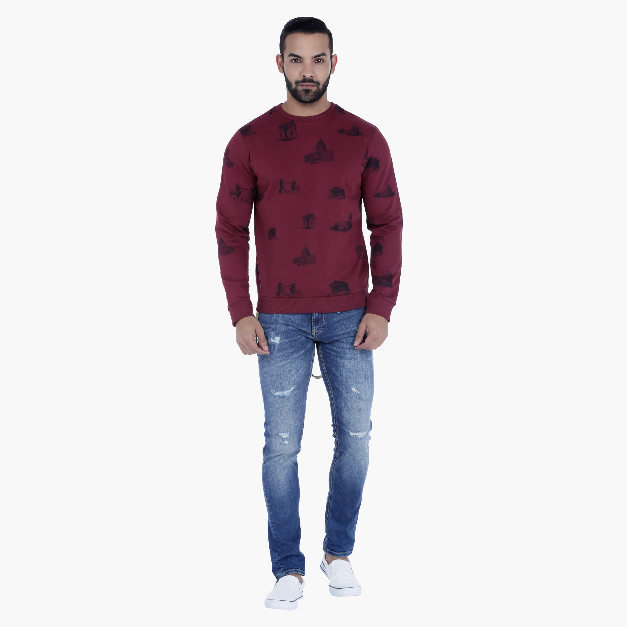 Crew Neck Cotton Sweatshirt with Long Sleeves and All Over Print-men-winterwear-hoodiesandsweatshirts-image-5