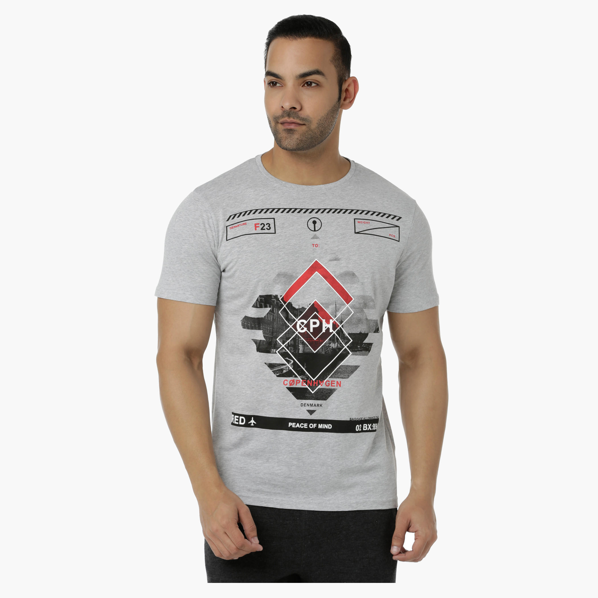 Crew Neck Cotton T-Shirt with Graphic Print and Short Sleeves in Slim Fit-men-clothing-tshirtsandpolos-tshirts-image-1