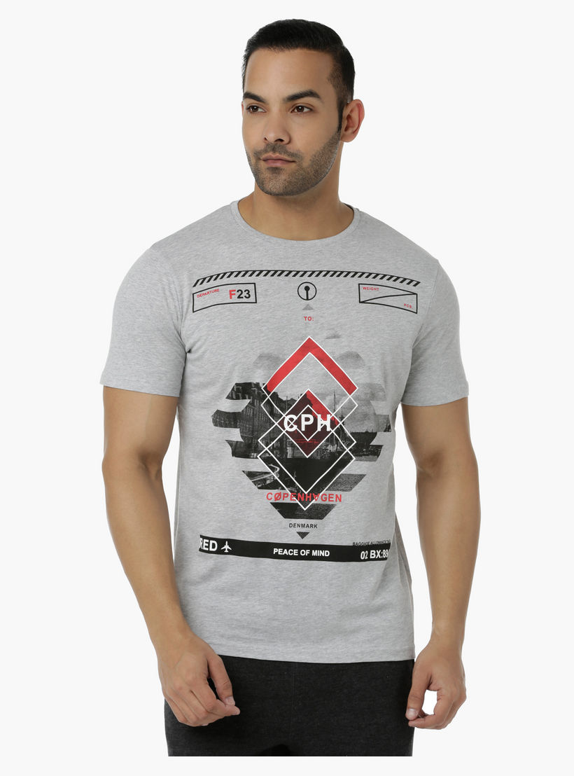 Crew Neck Cotton T-Shirt with Graphic Print and Short Sleeves in Slim Fit-men-clothing-tshirtsandpolos-tshirts-image-1
