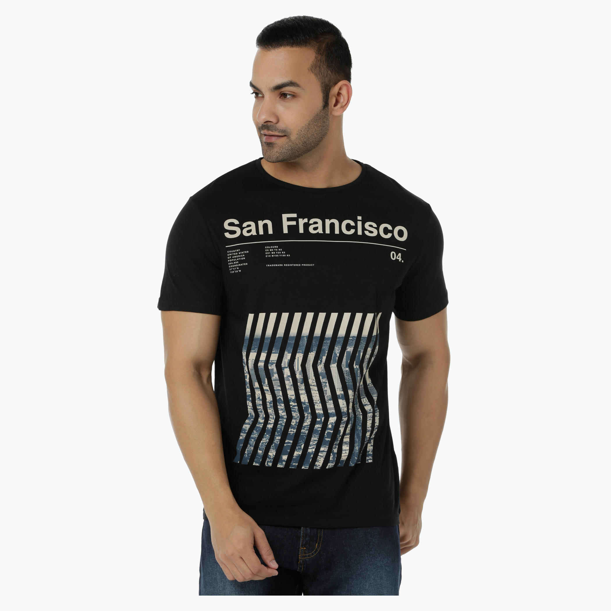 Crew Neck Cotton T-Shirt with Graphic Print and Short Sleeves in Slim Fit-men-clothing-tshirtsandpolos-tshirts-image-1