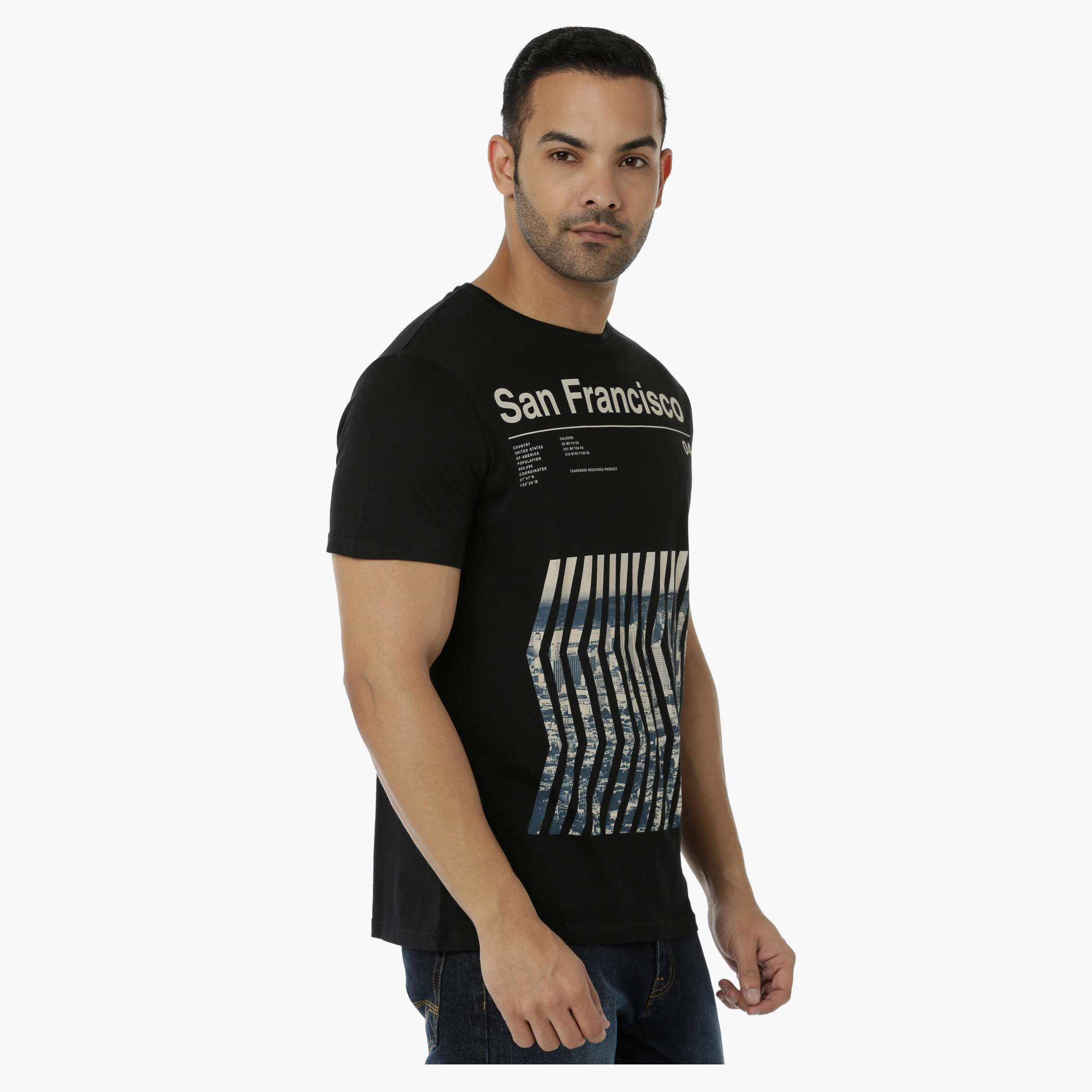 Crew Neck Cotton T-Shirt with Graphic Print and Short Sleeves in Slim Fit-men-clothing-tshirtsandpolos-tshirts-image-3