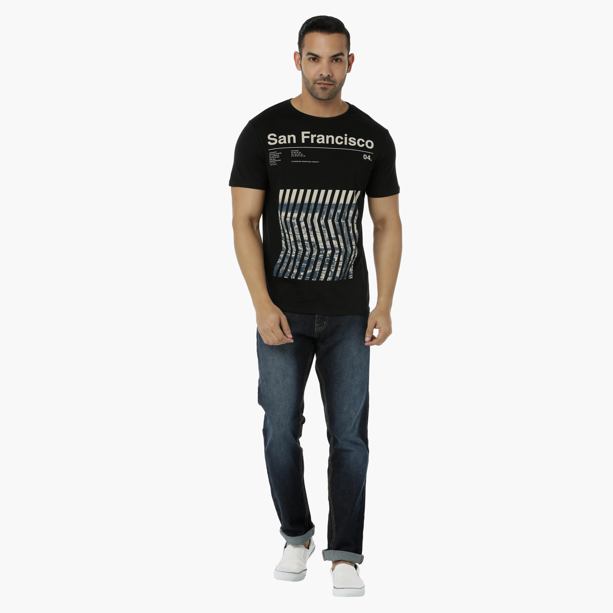 Crew Neck Cotton T-Shirt with Graphic Print and Short Sleeves in Slim Fit-men-clothing-tshirtsandpolos-tshirts-image-5