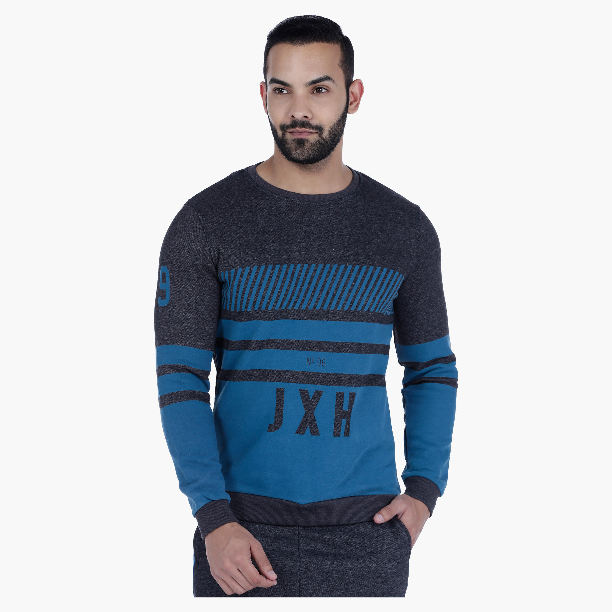 Crew Neck Sweatshirt with Long Sleeves-men-winterwear-hoodiesandsweatshirts-image-1