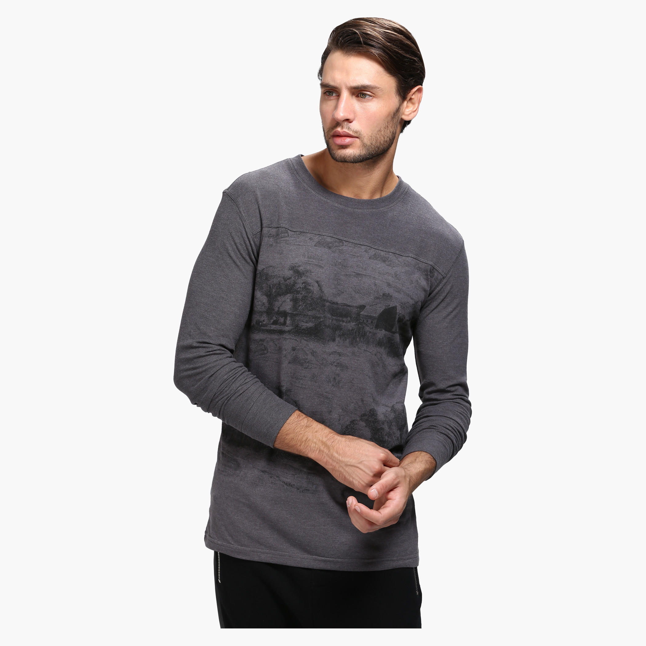 Printed Crew Neck T-Shirt with Long Sleeves-men-clothing-tshirtsandpolos-tshirts-image-1