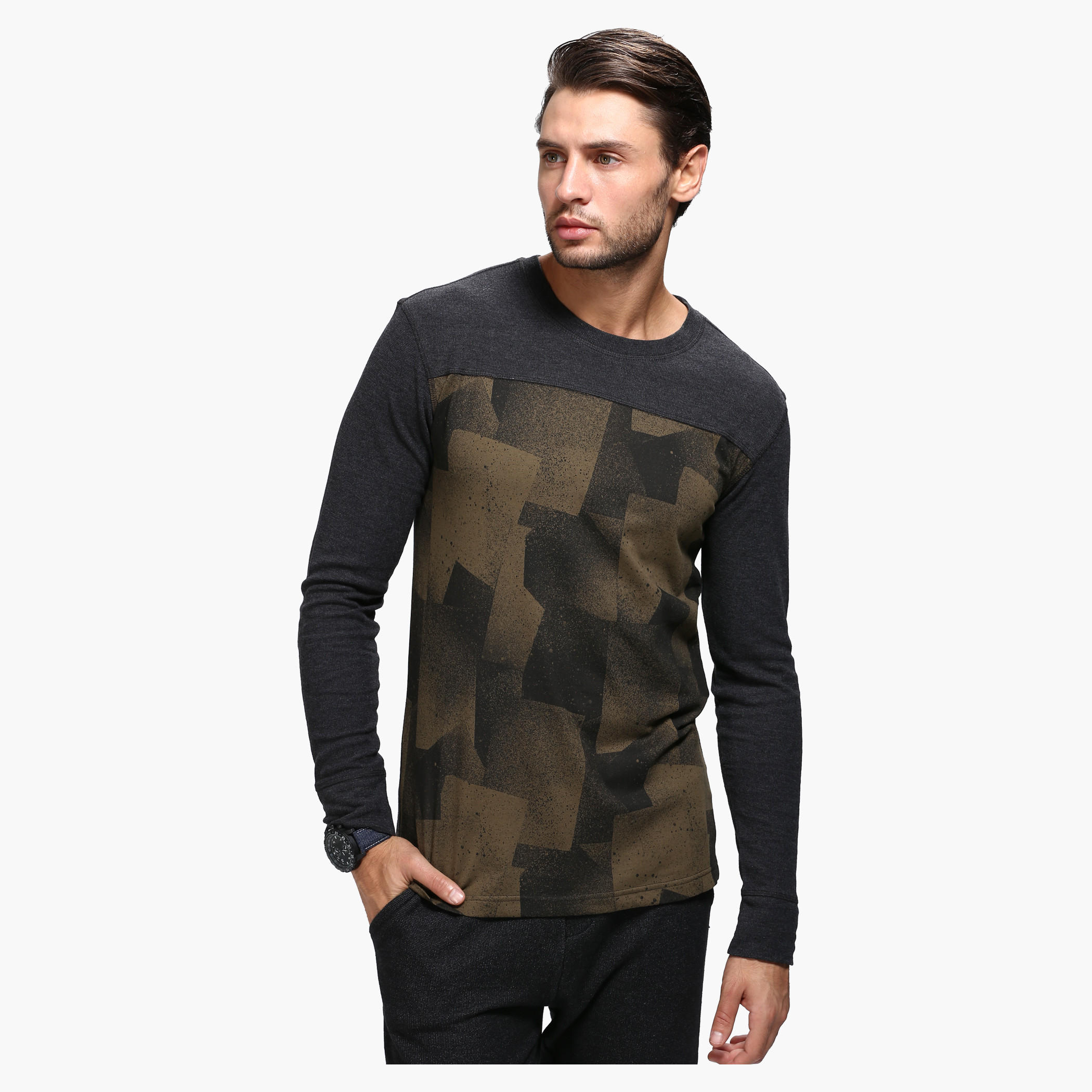 Printed Crew Neck T-Shirt with Long Sleeves-men-clothing-tshirtsandpolos-tshirts-image-1