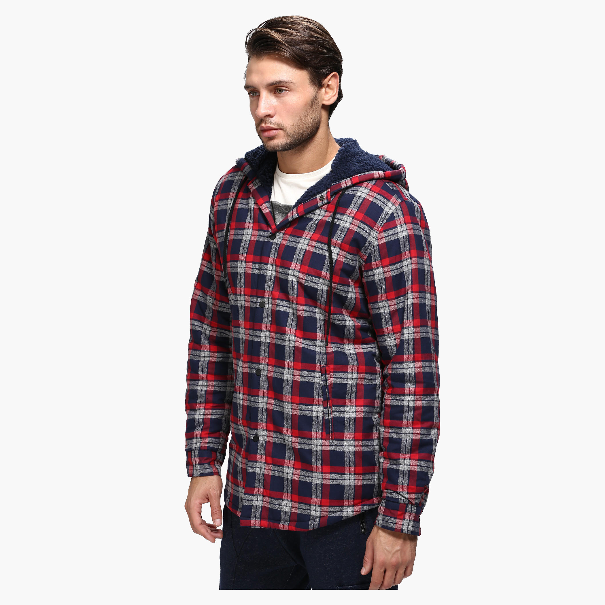 Chequered Sweatshirt with Hood and Long Sleeves-men-winterwear-hoodiesandsweatshirts-image-1
