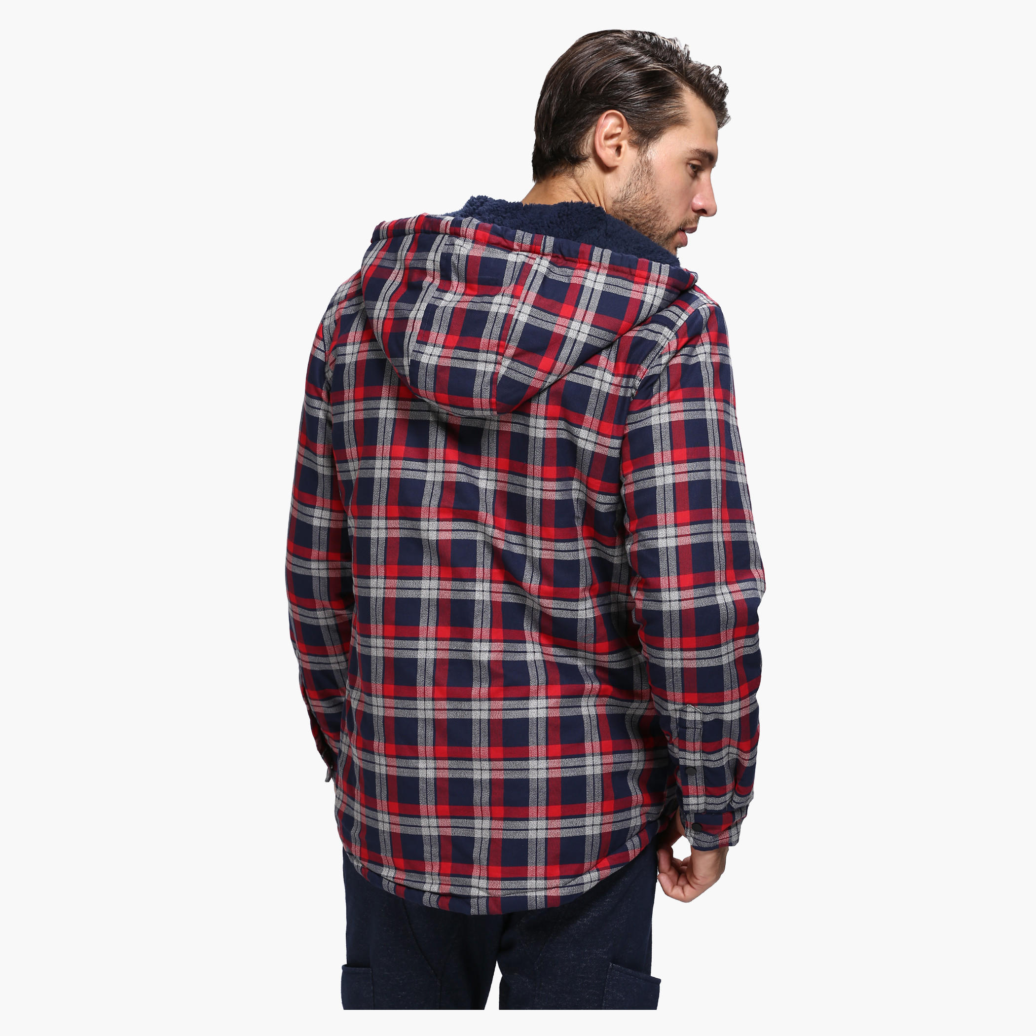 Chequered Sweatshirt with Hood and Long Sleeves-men-winterwear-hoodiesandsweatshirts-image-2