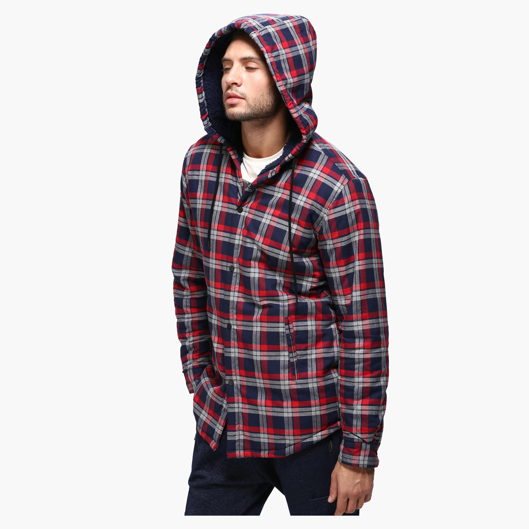 Chequered Sweatshirt with Hood and Long Sleeves-men-winterwear-hoodiesandsweatshirts-image-3