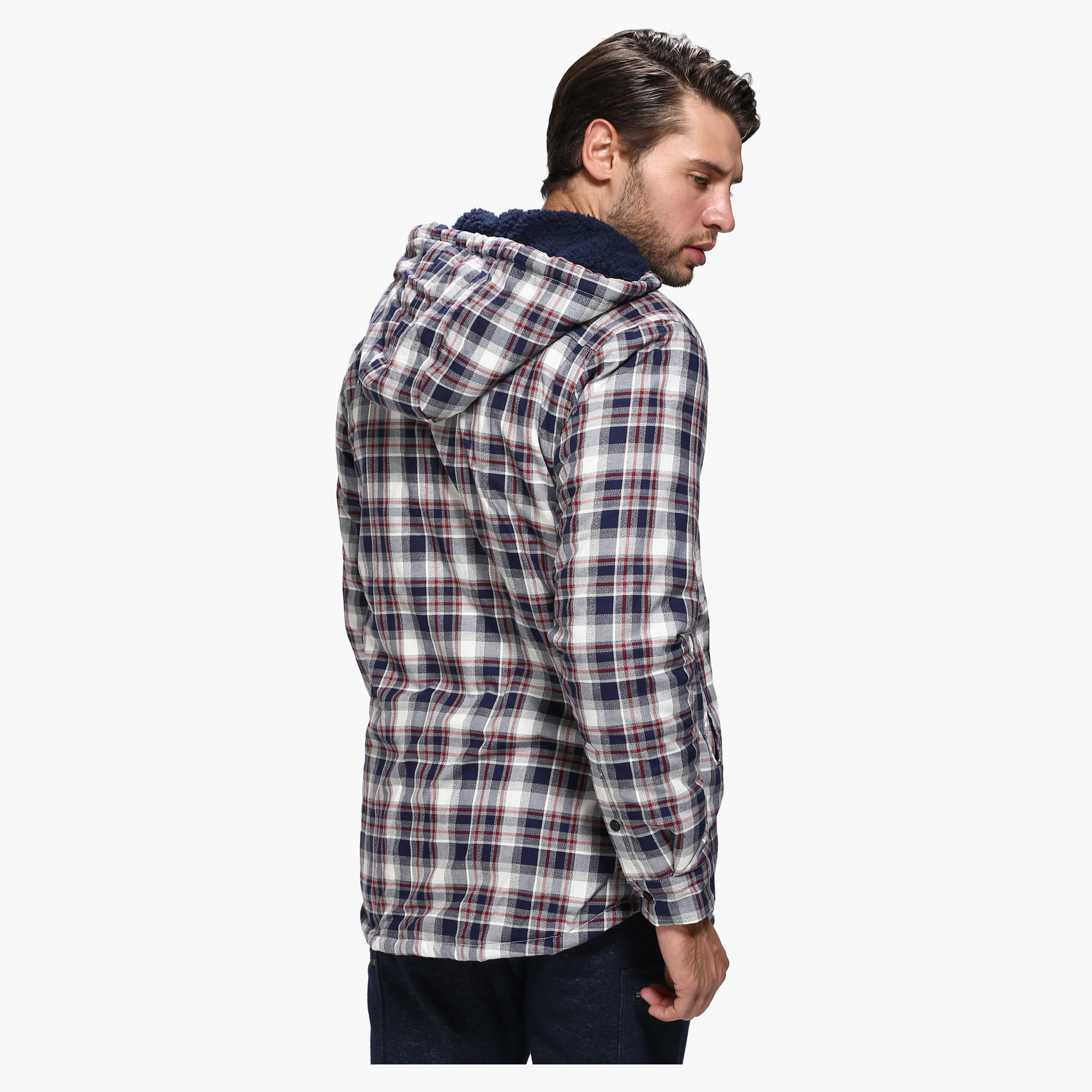 Chequered Sweatshirt with Hood and Long Sleeves-men-winterwear-hoodiesandsweatshirts-image-2