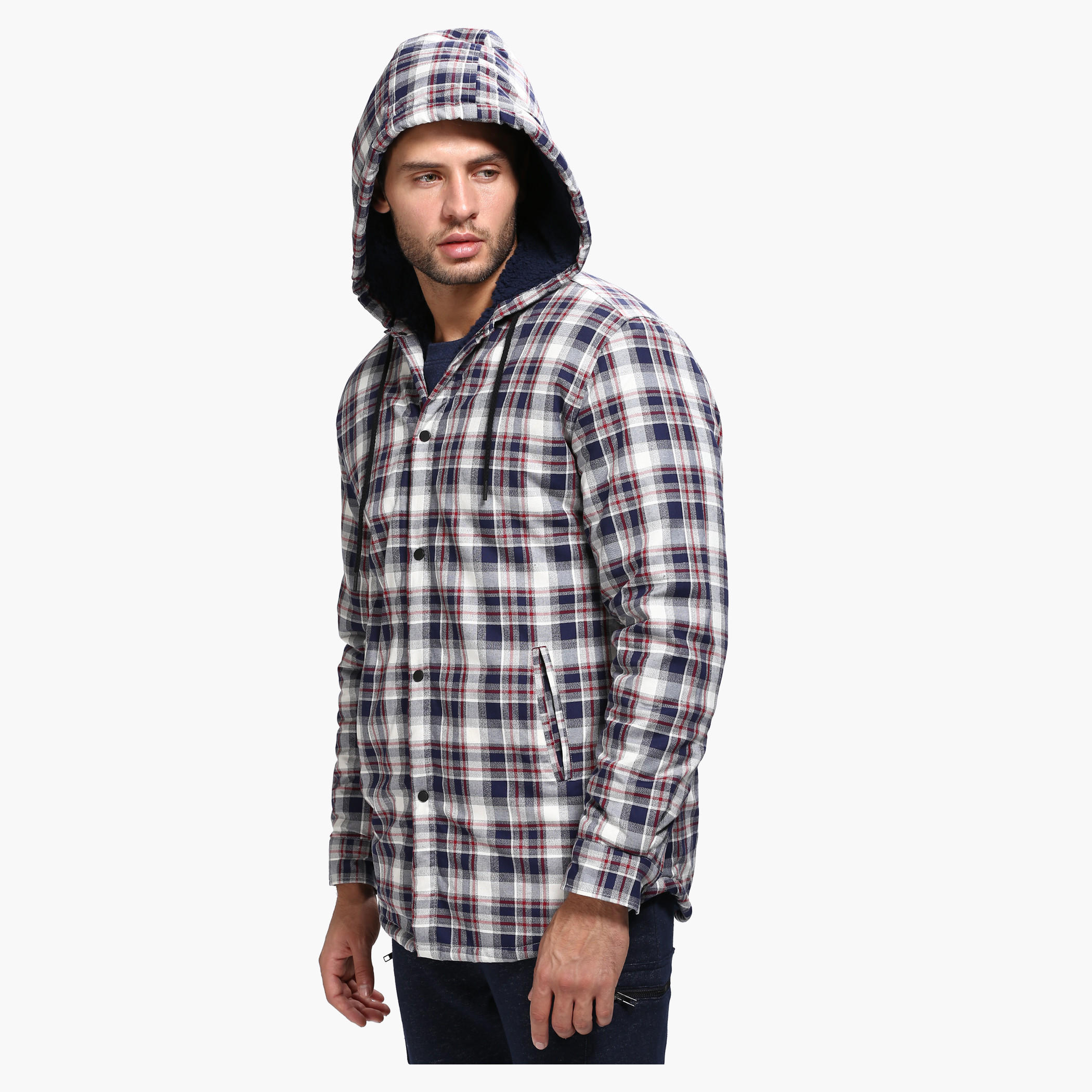Chequered Sweatshirt with Hood and Long Sleeves-men-winterwear-hoodiesandsweatshirts-image-3