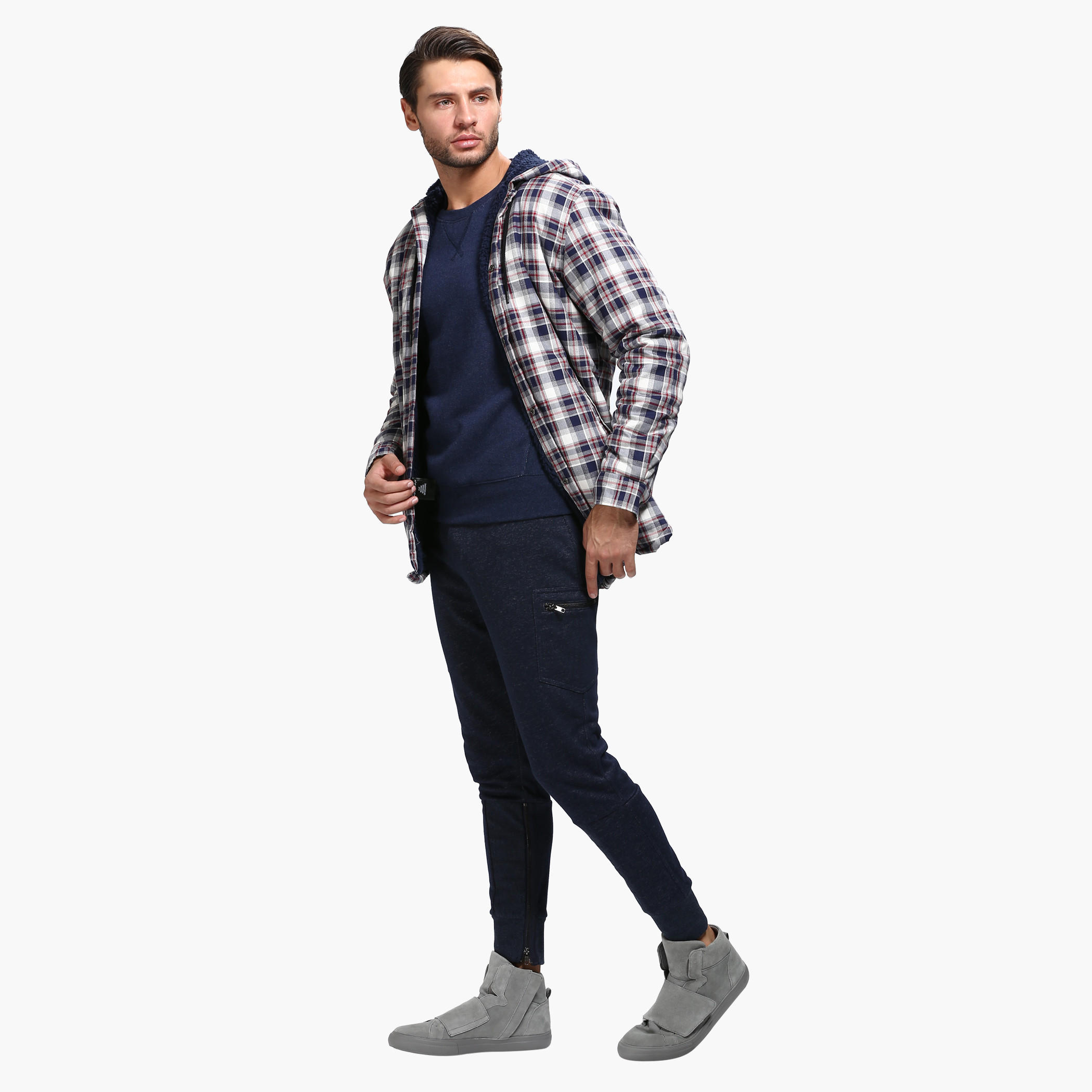 Chequered Sweatshirt with Hood and Long Sleeves-men-winterwear-hoodiesandsweatshirts-image-5