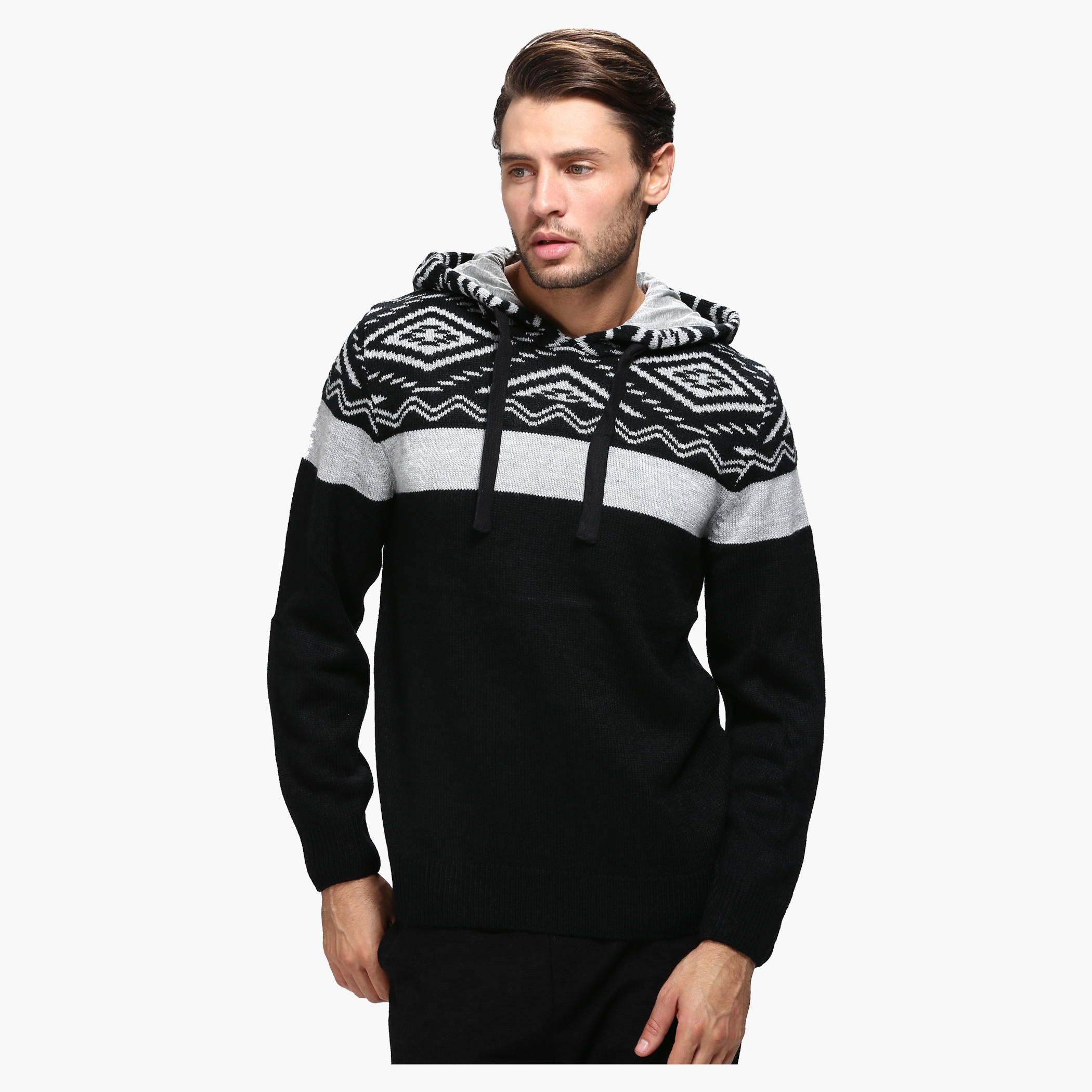 Printed Sweater with Hood and Long Sleeves-men-winterwear-hoodiesandsweatshirts-image-1