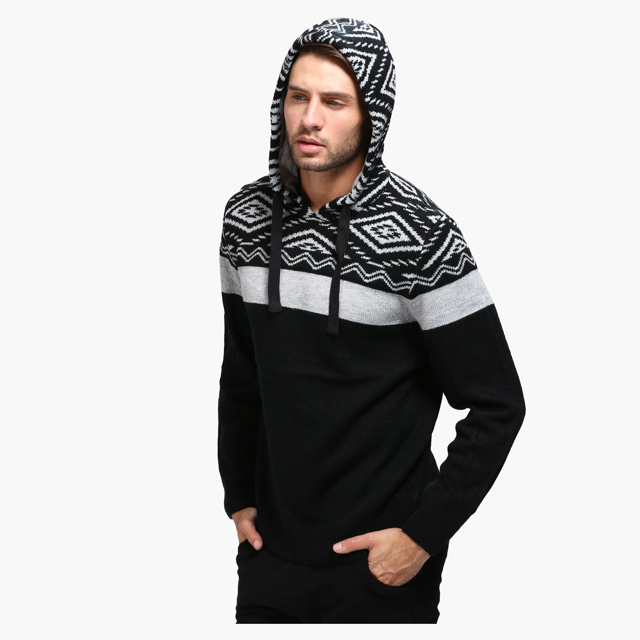Printed Sweater with Hood and Long Sleeves-men-winterwear-hoodiesandsweatshirts-image-3
