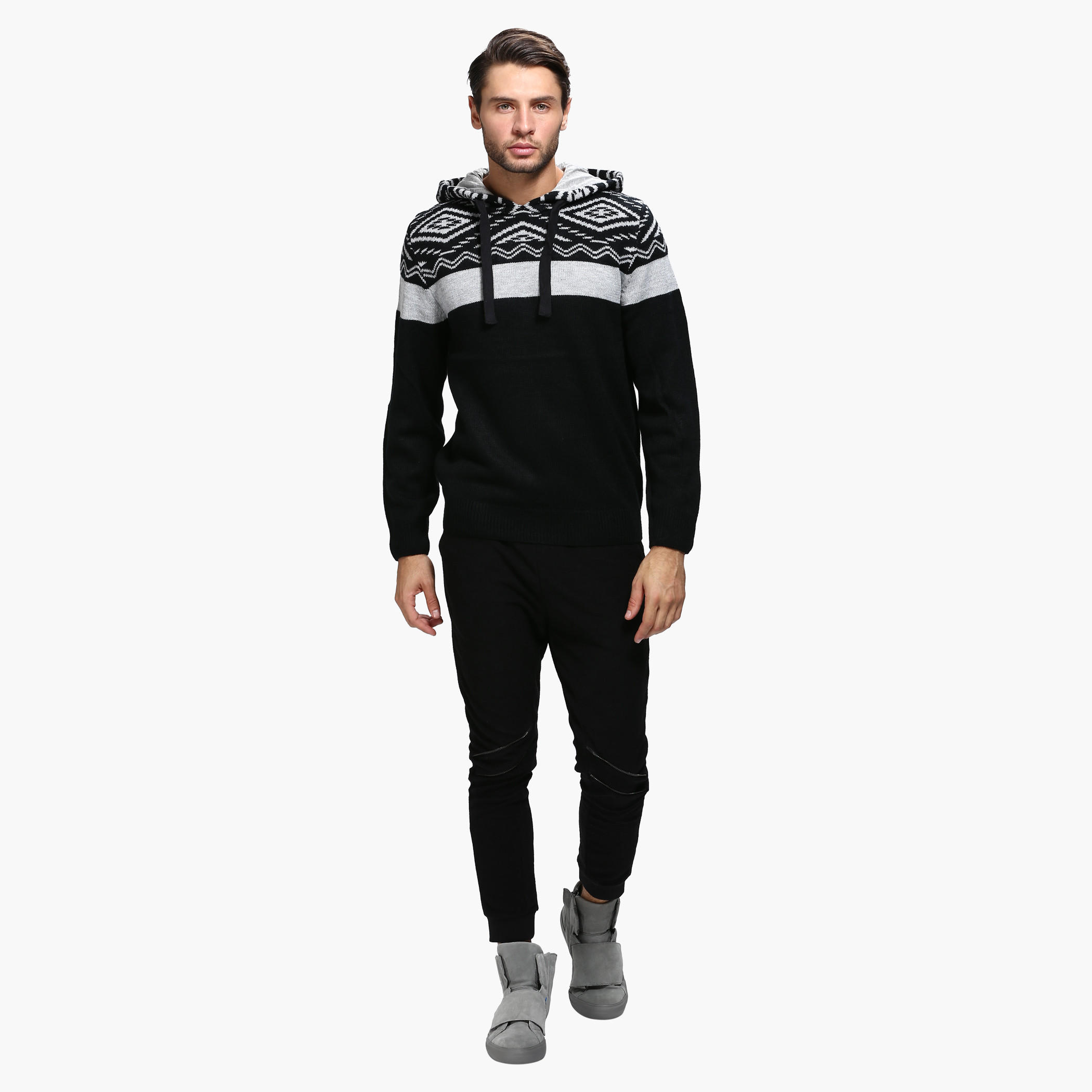 Printed Sweater with Hood and Long Sleeves-men-winterwear-hoodiesandsweatshirts-image-5