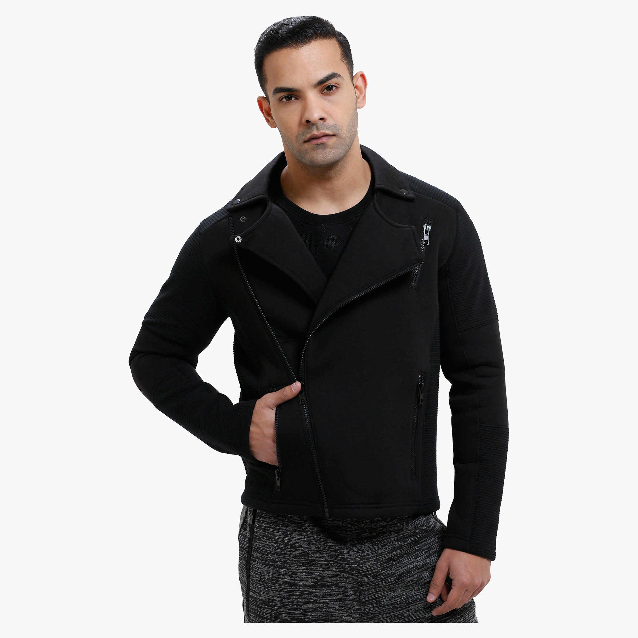 Long Sleeves Textured Biker Jacket with Zip Closure-men-clothing-jacketsandblazers-jackets-image-5