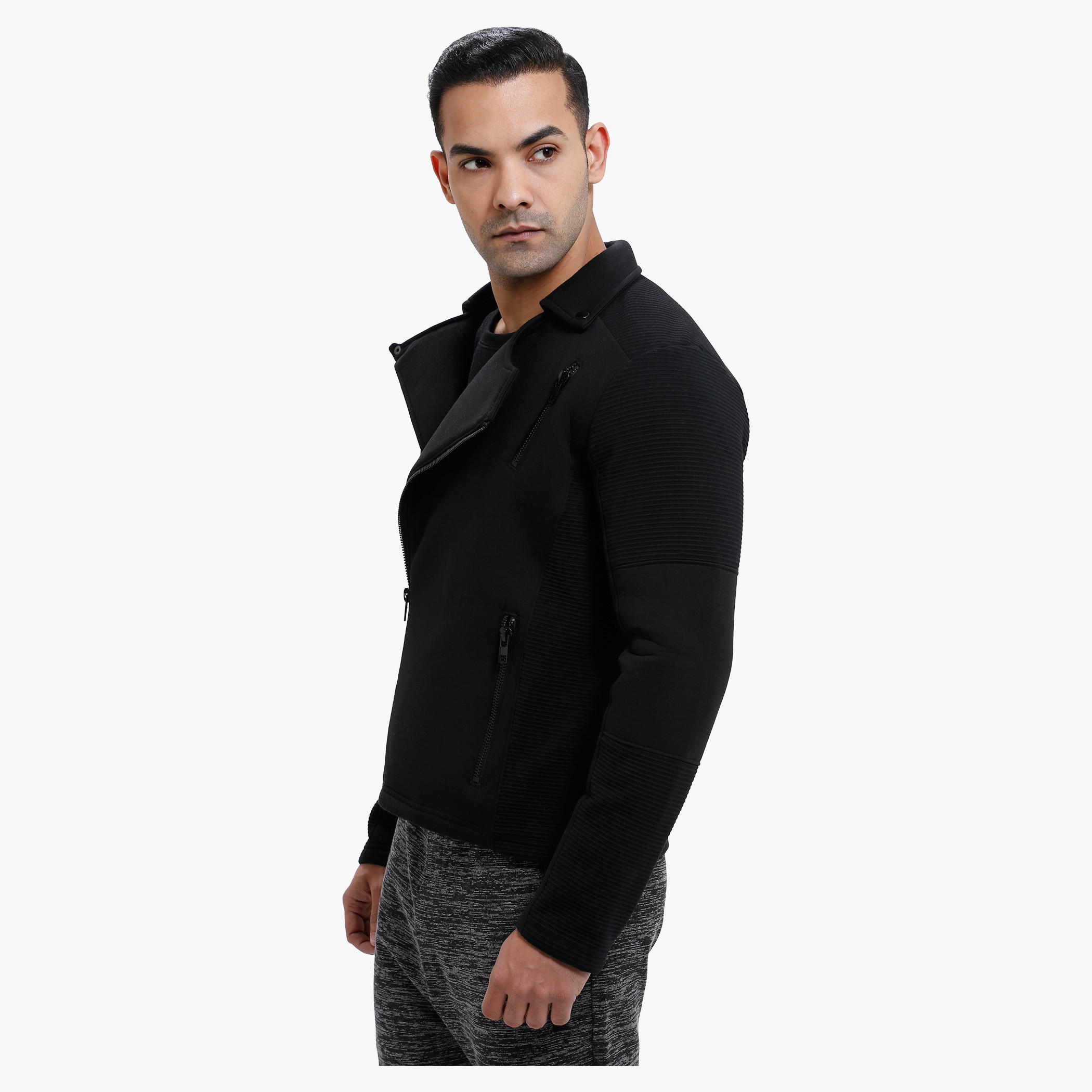 Long Sleeves Textured Biker Jacket with Zip Closure-men-clothing-jacketsandblazers-jackets-image-3