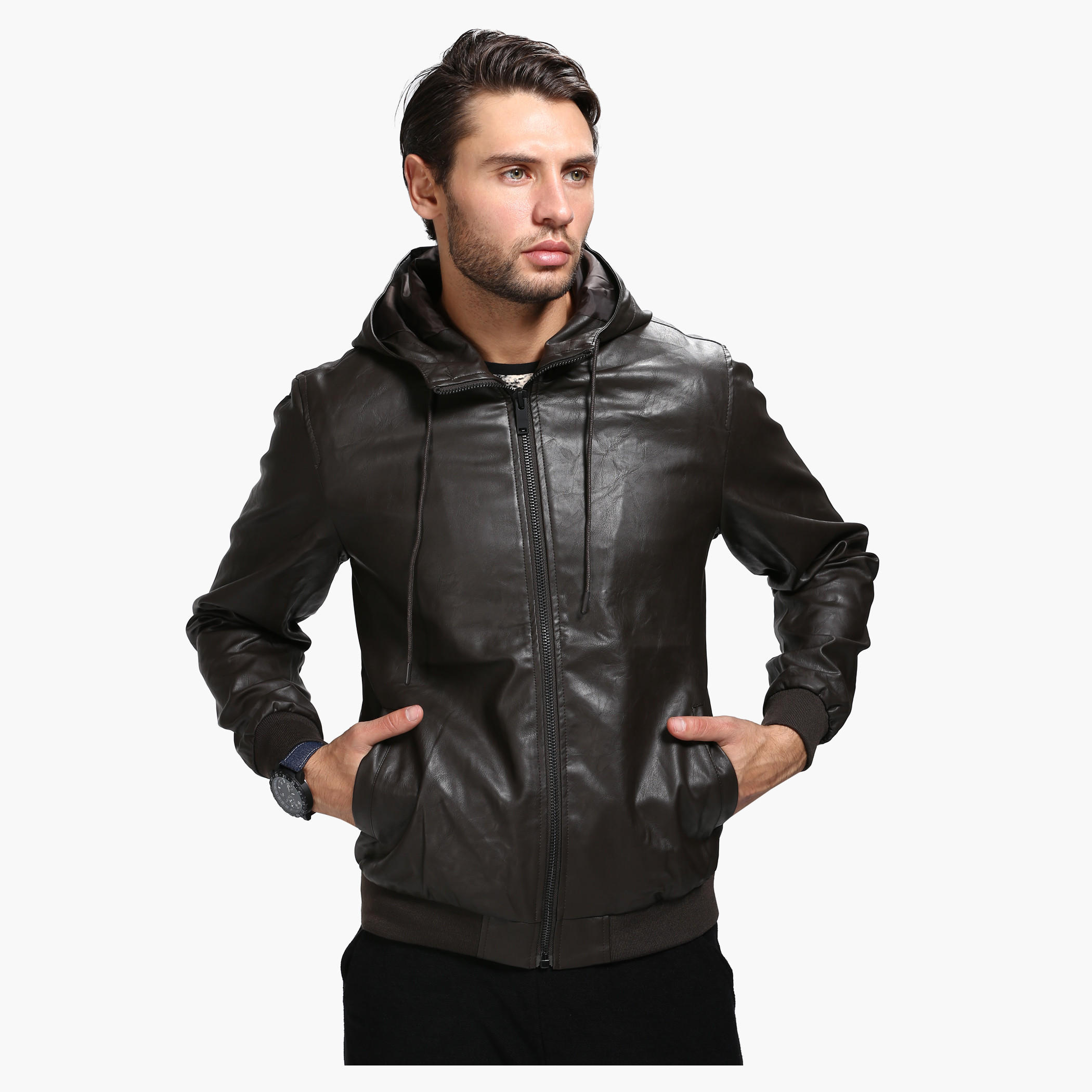 Casual Leather Jacket with Hood and Long Sleeves-men-clothing-jacketsandblazers-jackets-image-1