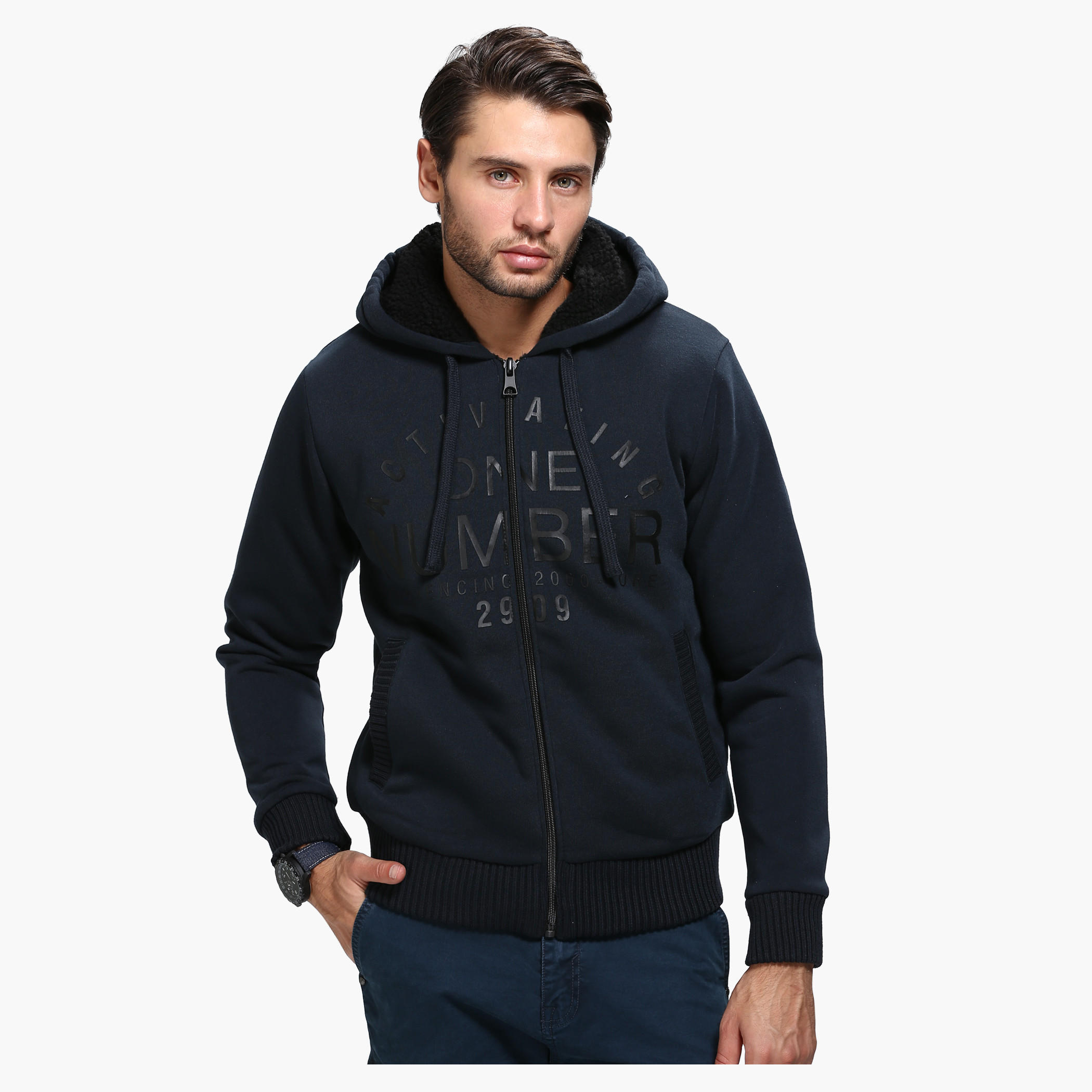 Hooded Sweat Shirt with Zip Detail and Long Sleeves-men-winterwear-hoodiesandsweatshirts-image-1