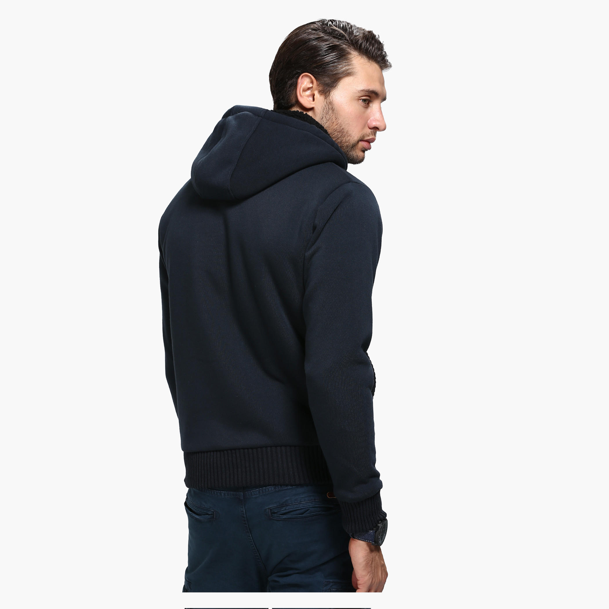 Hooded Sweat Shirt with Zip Detail and Long Sleeves-men-winterwear-hoodiesandsweatshirts-image-2